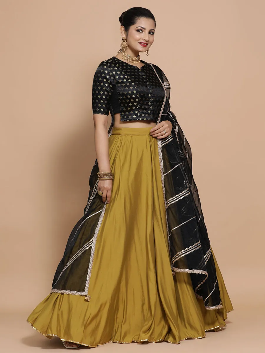 Ruhi x Tyohaar | Elbow Sleeves Satin Viscose Saree Blouse in Black Butta Fabric