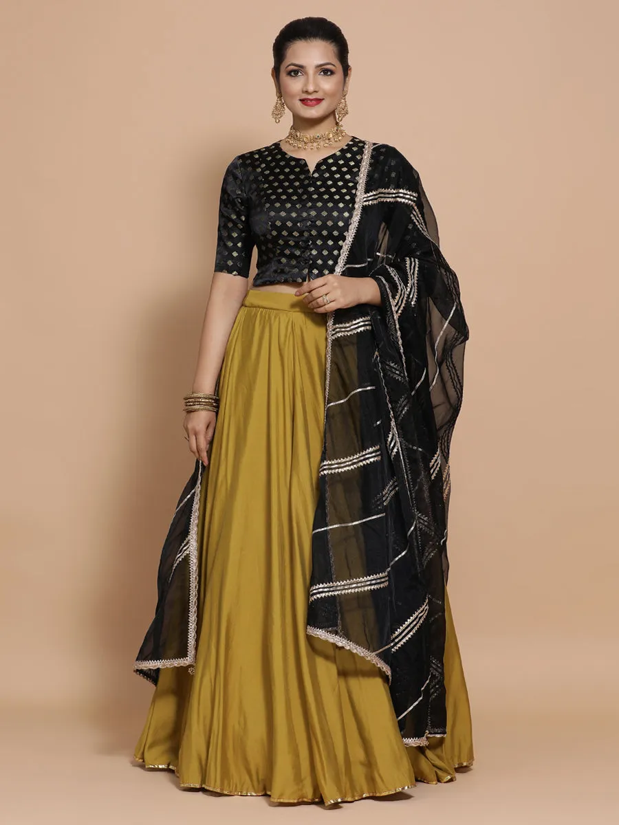Ruhi x Tyohaar | Elbow Sleeves Satin Viscose Saree Blouse in Black Butta Fabric