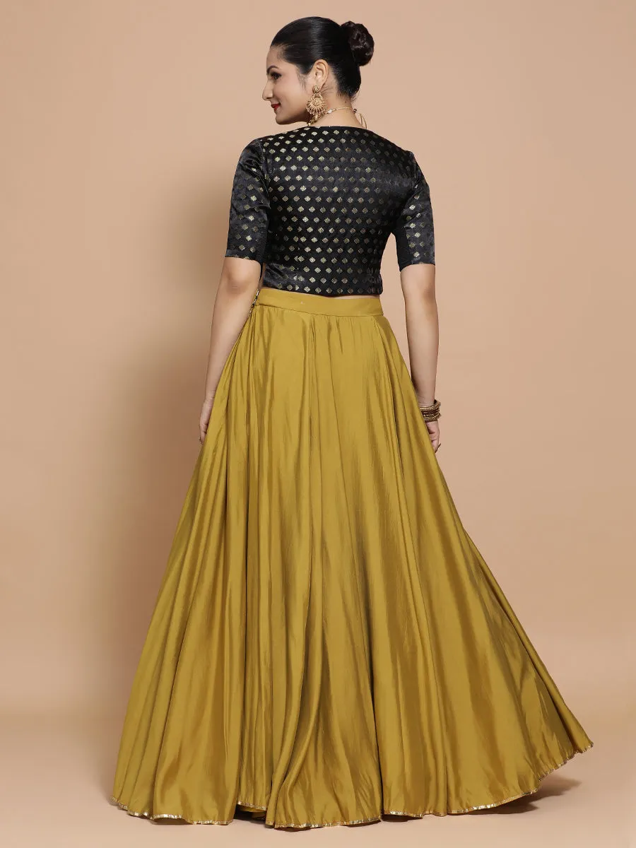 Ruhi x Tyohaar | Elbow Sleeves Satin Viscose Saree Blouse in Black Butta Fabric