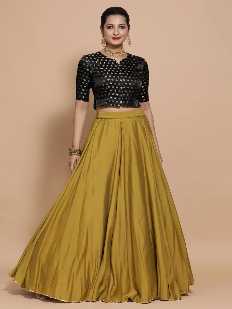Ruhi x Tyohaar | Elbow Sleeves Satin Viscose Saree Blouse in Black Butta Fabric