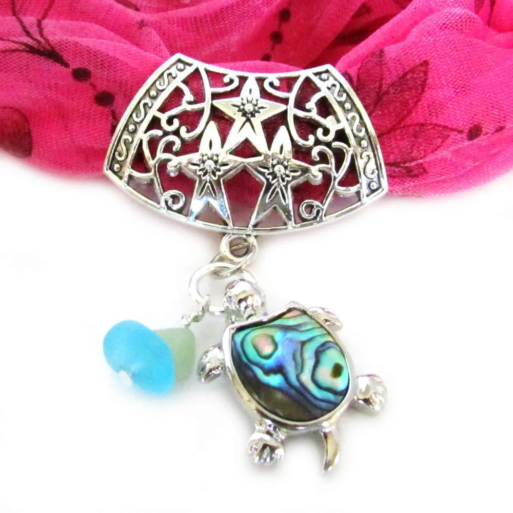 Shell Turtle Scarf Pendant - Seaglass Scarf Slide - Valentines Day Gifts for Women - Scarf Jewelry