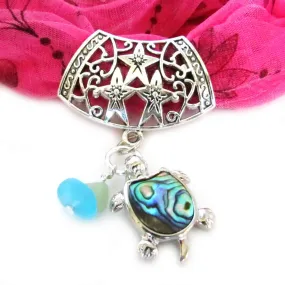 Shell Turtle Scarf Pendant - Seaglass Scarf Slide - Valentines Day Gifts for Women - Scarf Jewelry