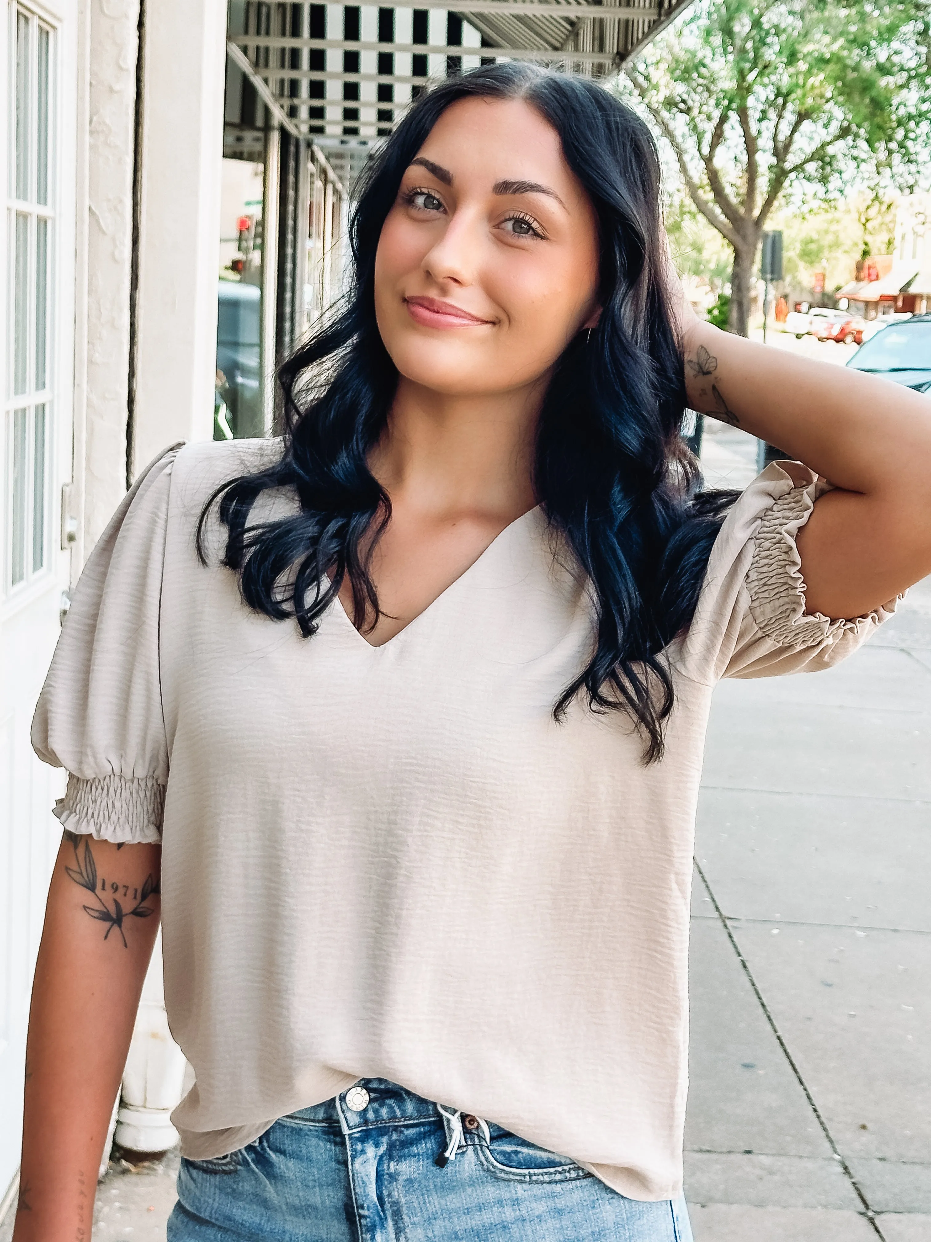 Smocked Sleeve Blouse