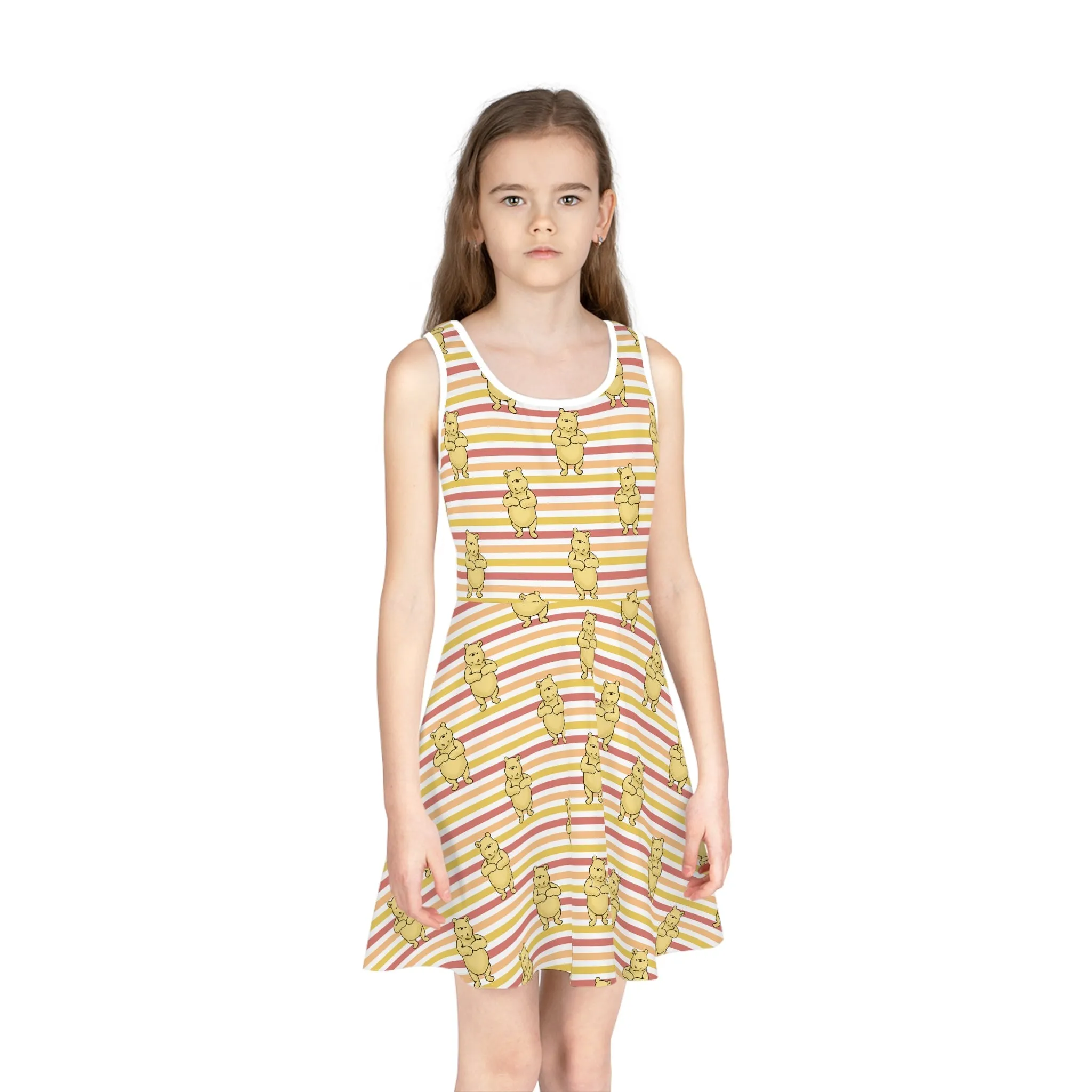 Striped Pooh Girls' Sleeveless Sundress (AOP)