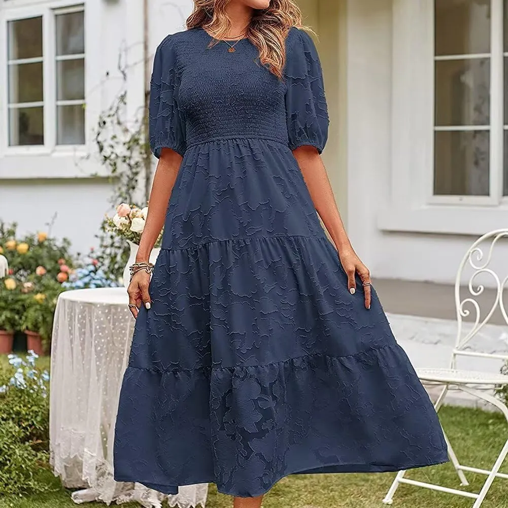 Summer Dresses for Women 2025 Puff Sleeve Maxi Dress Wedding Guest Dress Floral Lace Dress