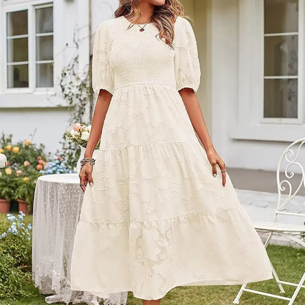 Summer Dresses for Women 2025 Puff Sleeve Maxi Dress Wedding Guest Dress Floral Lace Dress