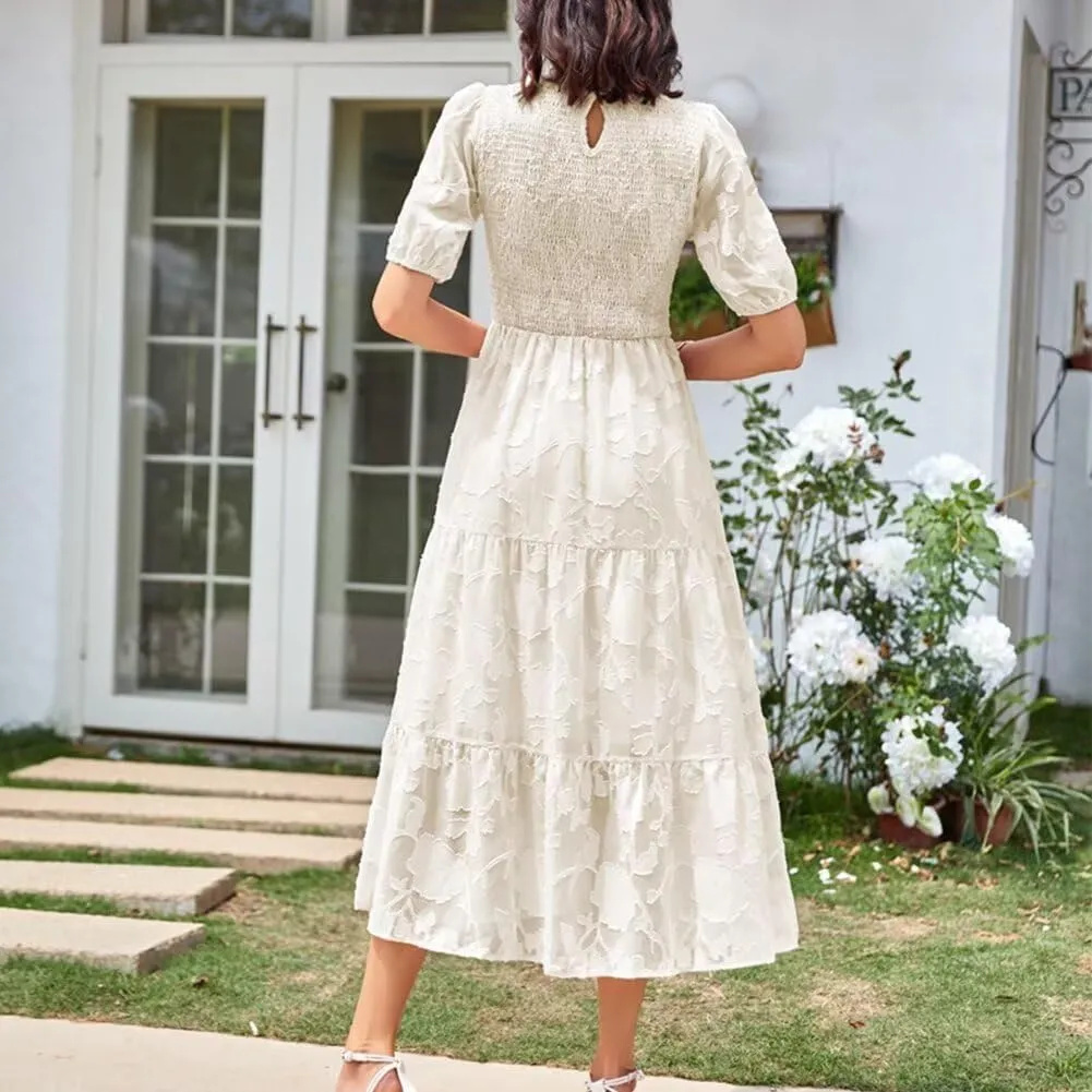 Summer Dresses for Women 2025 Puff Sleeve Maxi Dress Wedding Guest Dress Floral Lace Dress