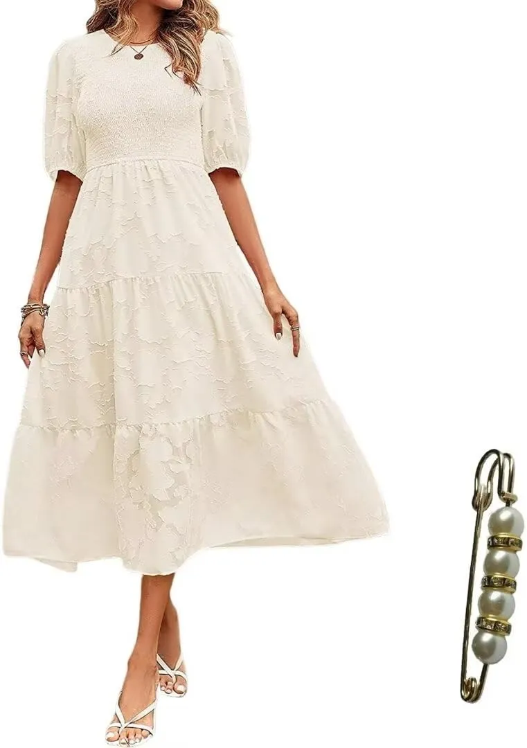 Summer Dresses for Women 2025 Puff Sleeve Maxi Dress Wedding Guest Dress Floral Lace Dress