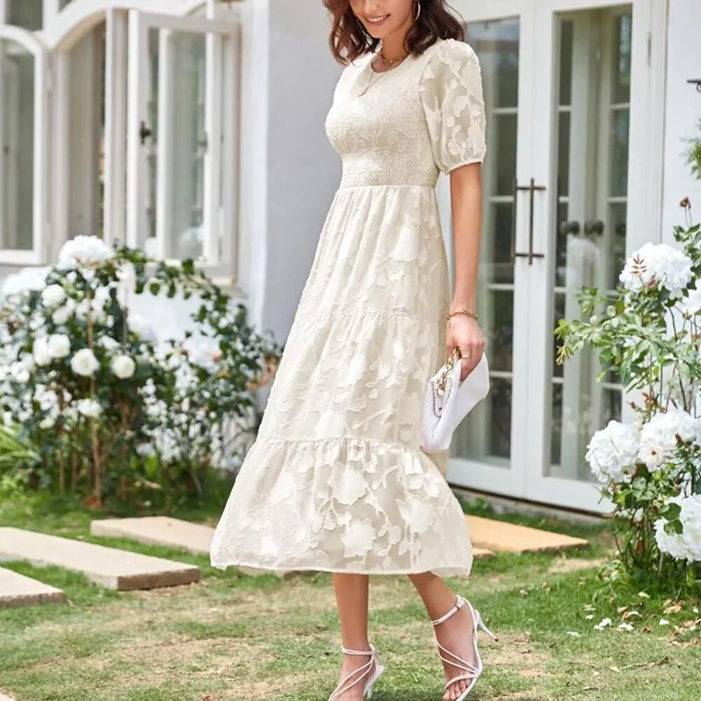 Summer Dresses for Women 2025 Puff Sleeve Maxi Dress Wedding Guest Dress Floral Lace Dress