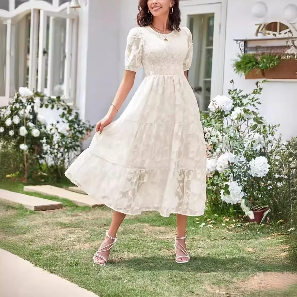 Summer Dresses for Women 2025 Puff Sleeve Maxi Dress Wedding Guest Dress Floral Lace Dress