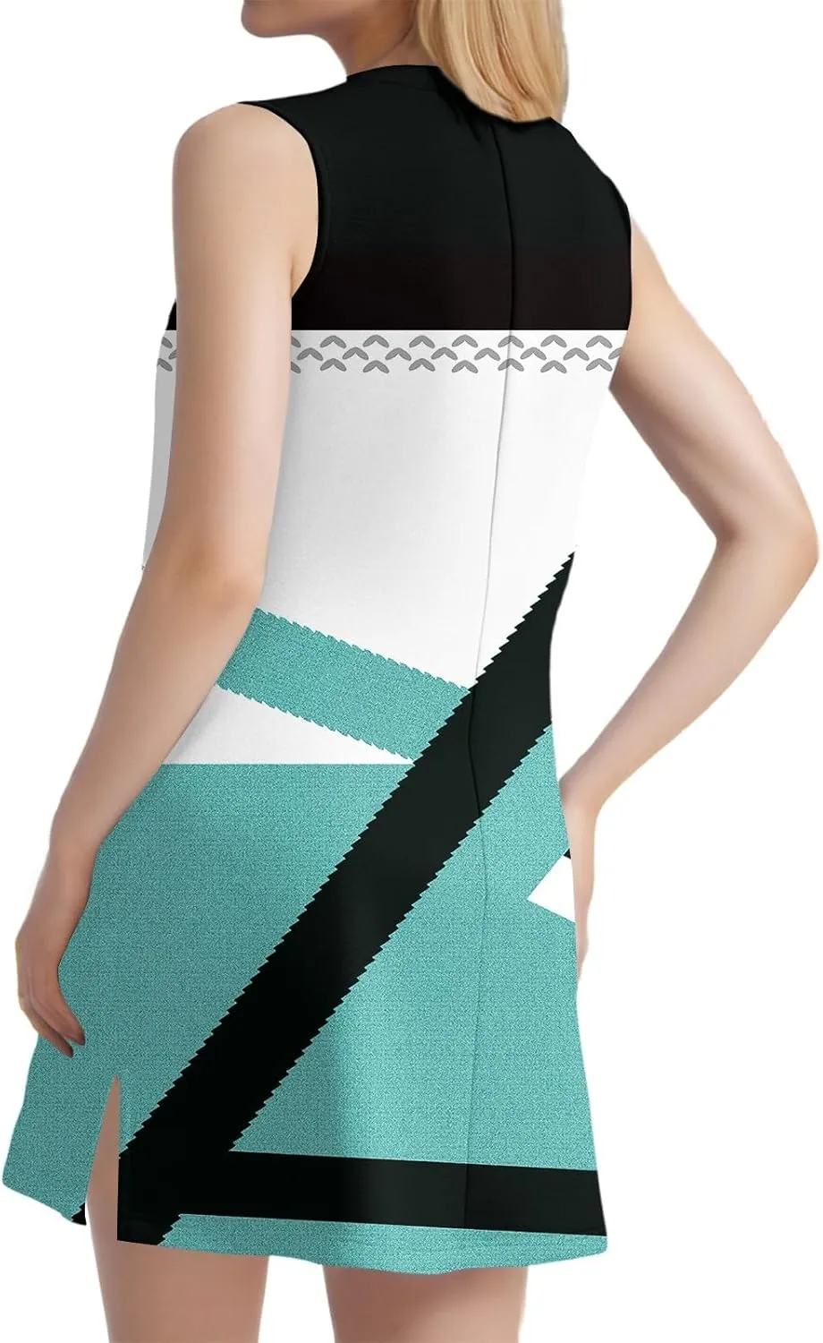 Summer Dresses for Women Casual V Neck Sleeveless Geometric Print Chic Loose Beach Short Shift Dress with Split