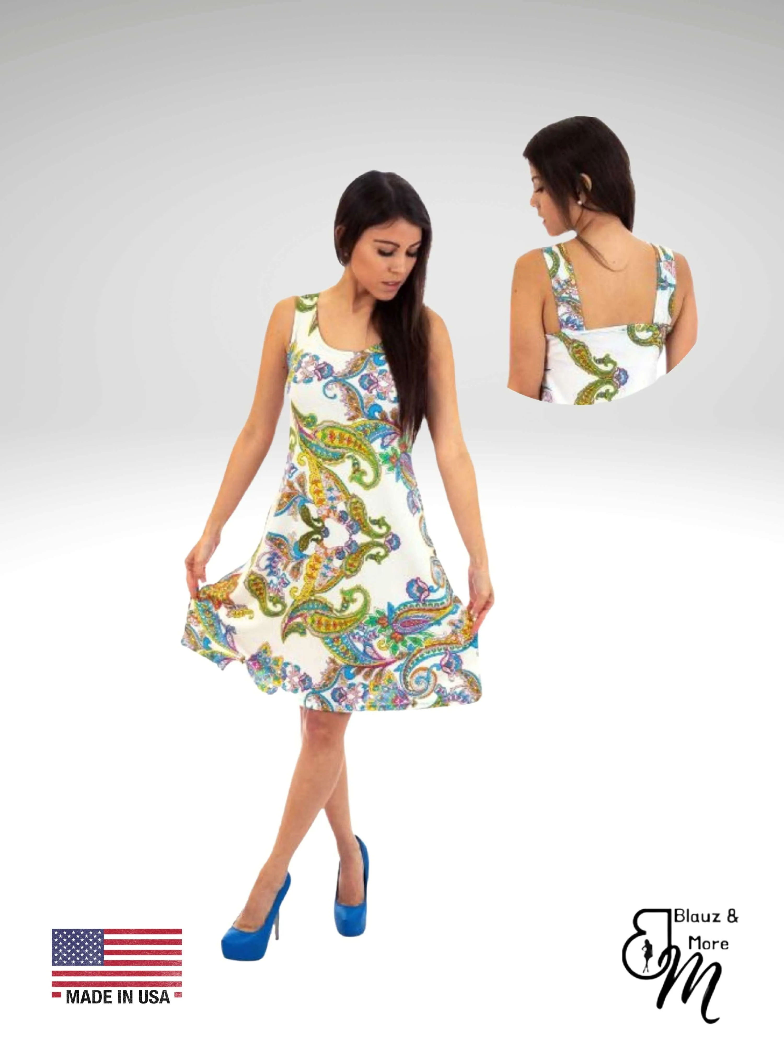 SUNDRESS - Skater Style tank dress with strappy back - Regular and Plus Sizes Available