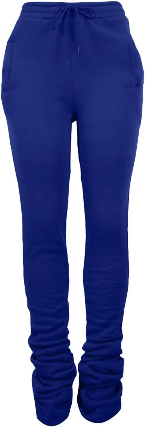 Sweats for Women Solid Drawstring Waist Sweatpants Stacked Pants Thermal Winter Sweatpants Fleece Lined Sweatpants