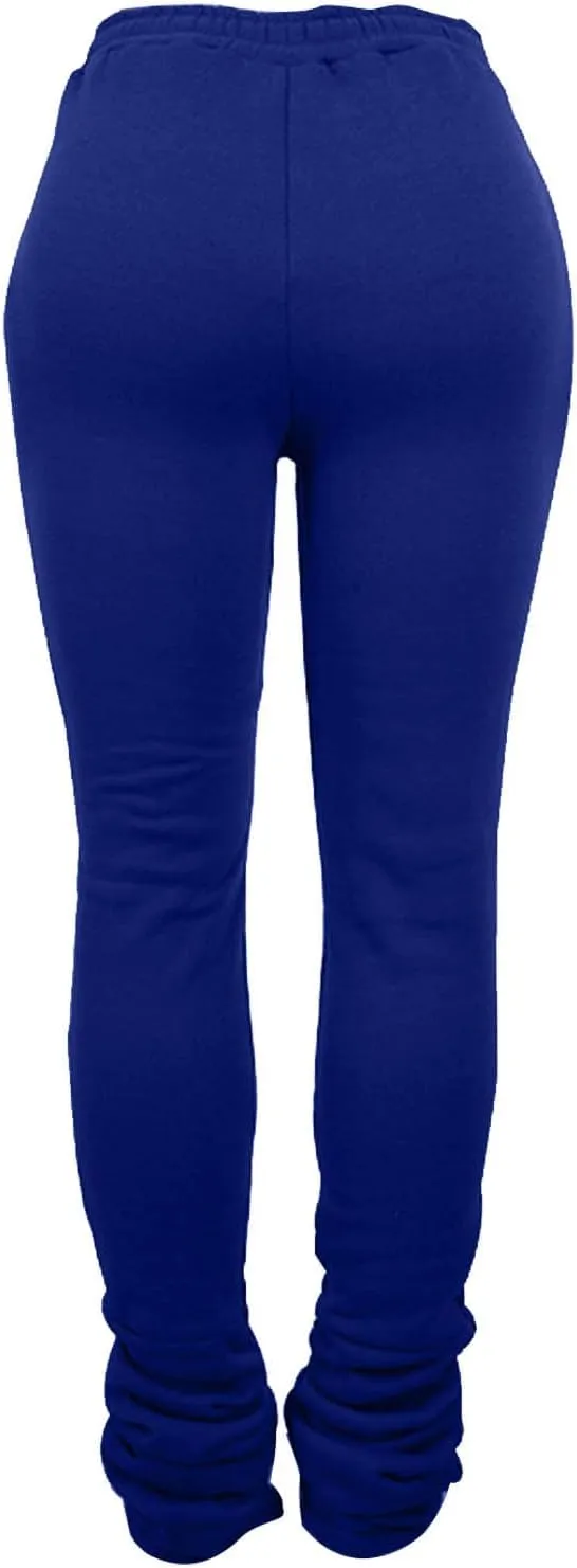 Sweats for Women Solid Drawstring Waist Sweatpants Stacked Pants Thermal Winter Sweatpants Fleece Lined Sweatpants