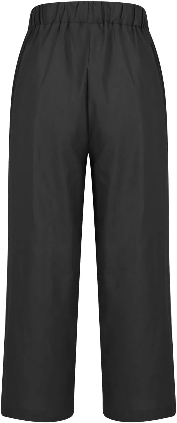 TANGNADE Women Cotton Linen Pants with Pockets Plus Size Summer Casual Lounge Pant Comfy Elastic Waist Straight Trouser