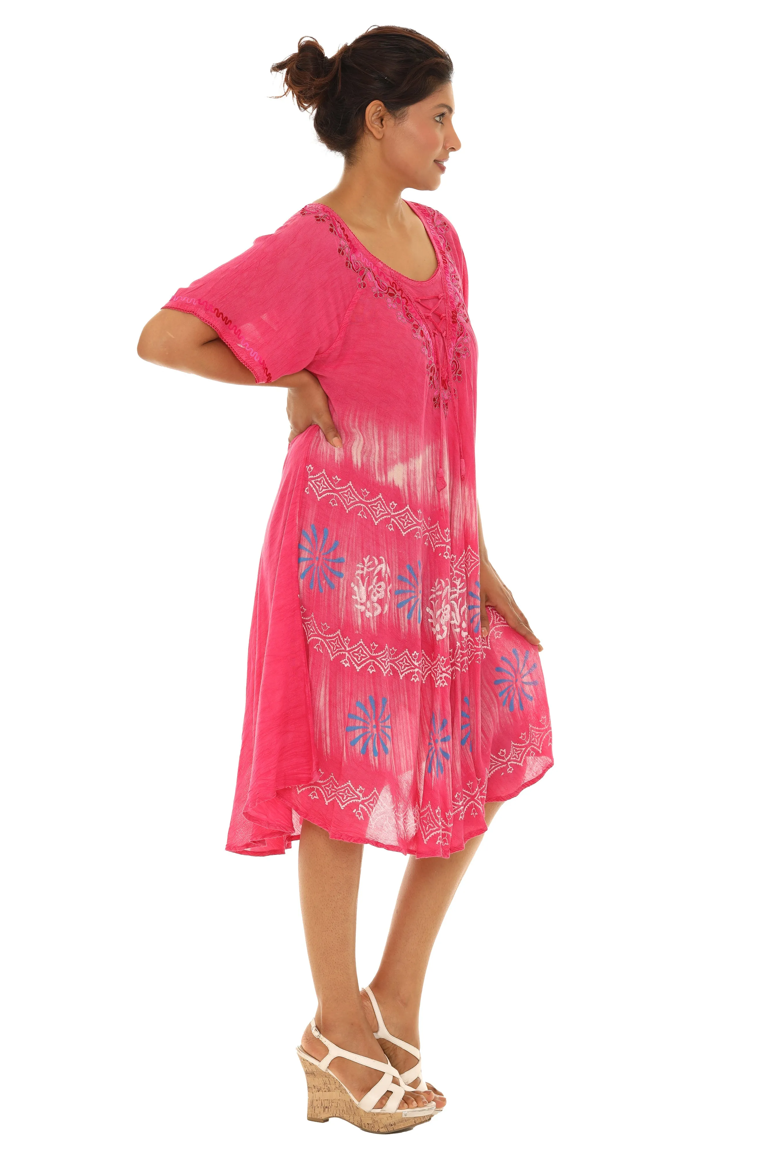 Tie-Dye With Short Sleeves Rayon Sundress