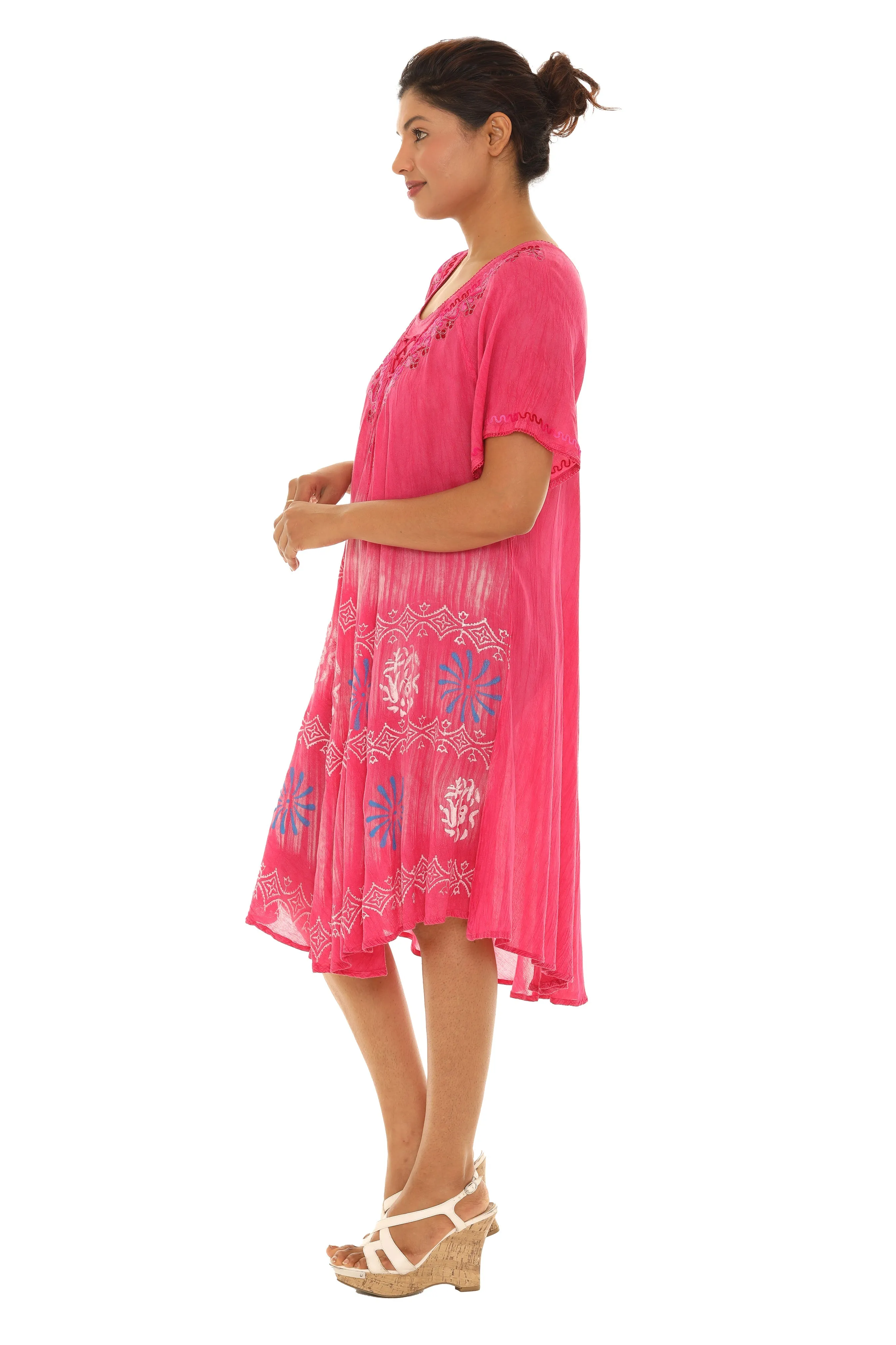 Tie-Dye With Short Sleeves Rayon Sundress