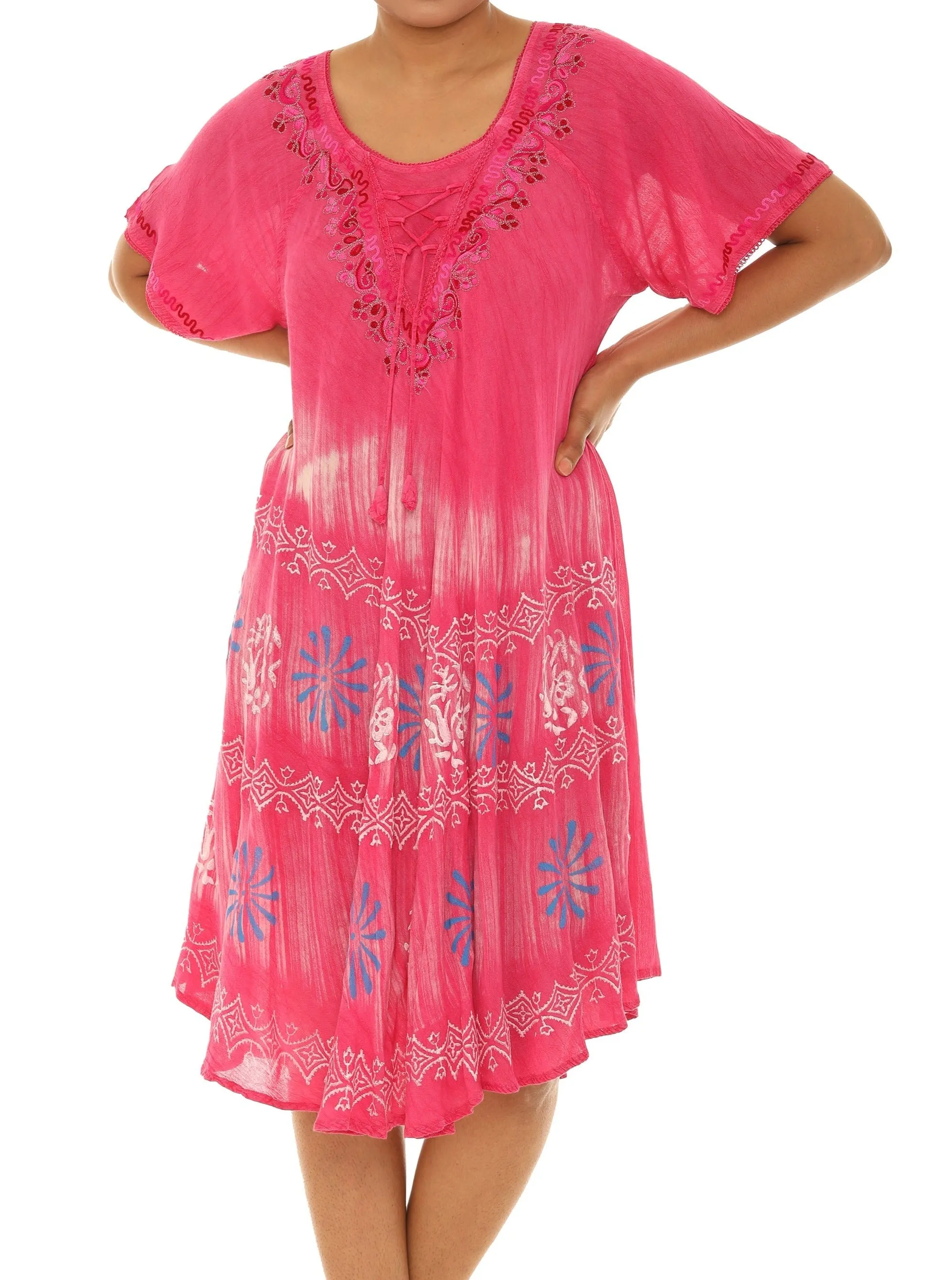 Tie-Dye With Short Sleeves Rayon Sundress
