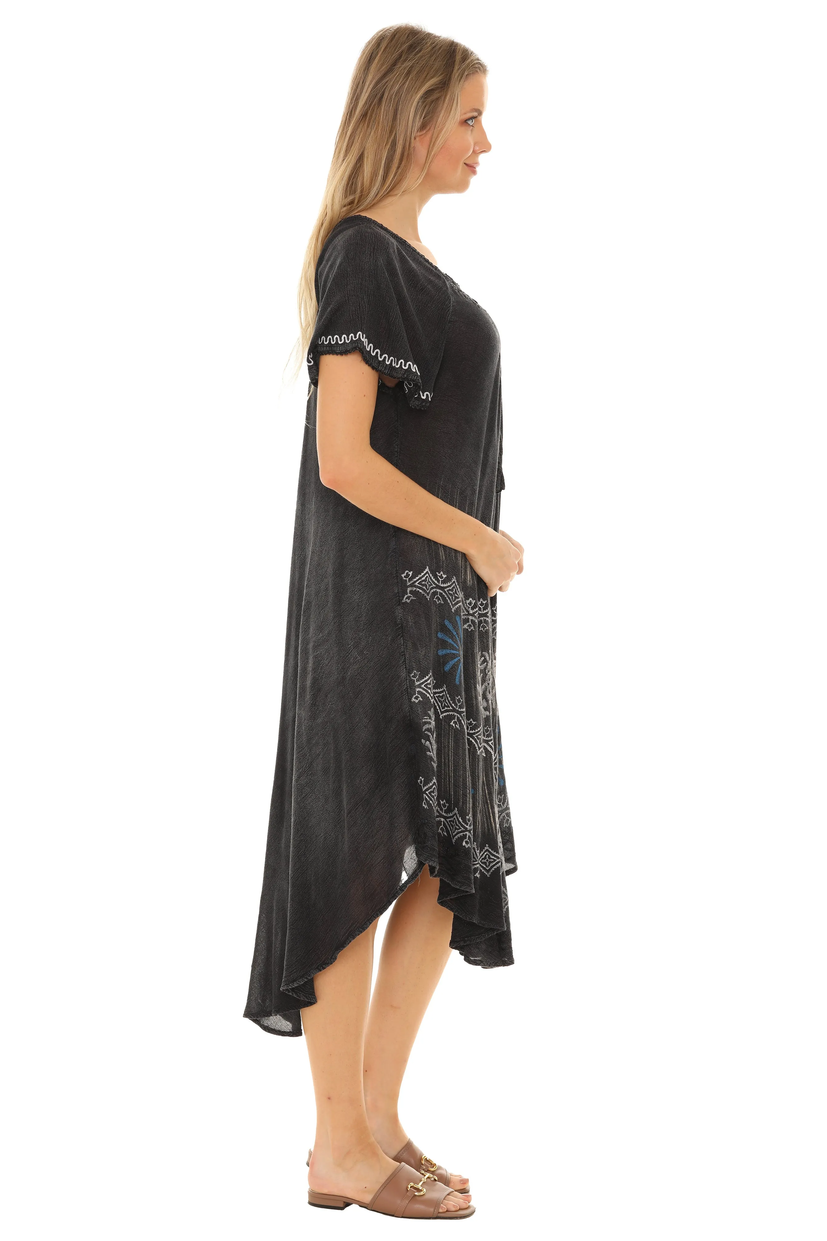 Tie-Dye With Short Sleeves Rayon Sundress