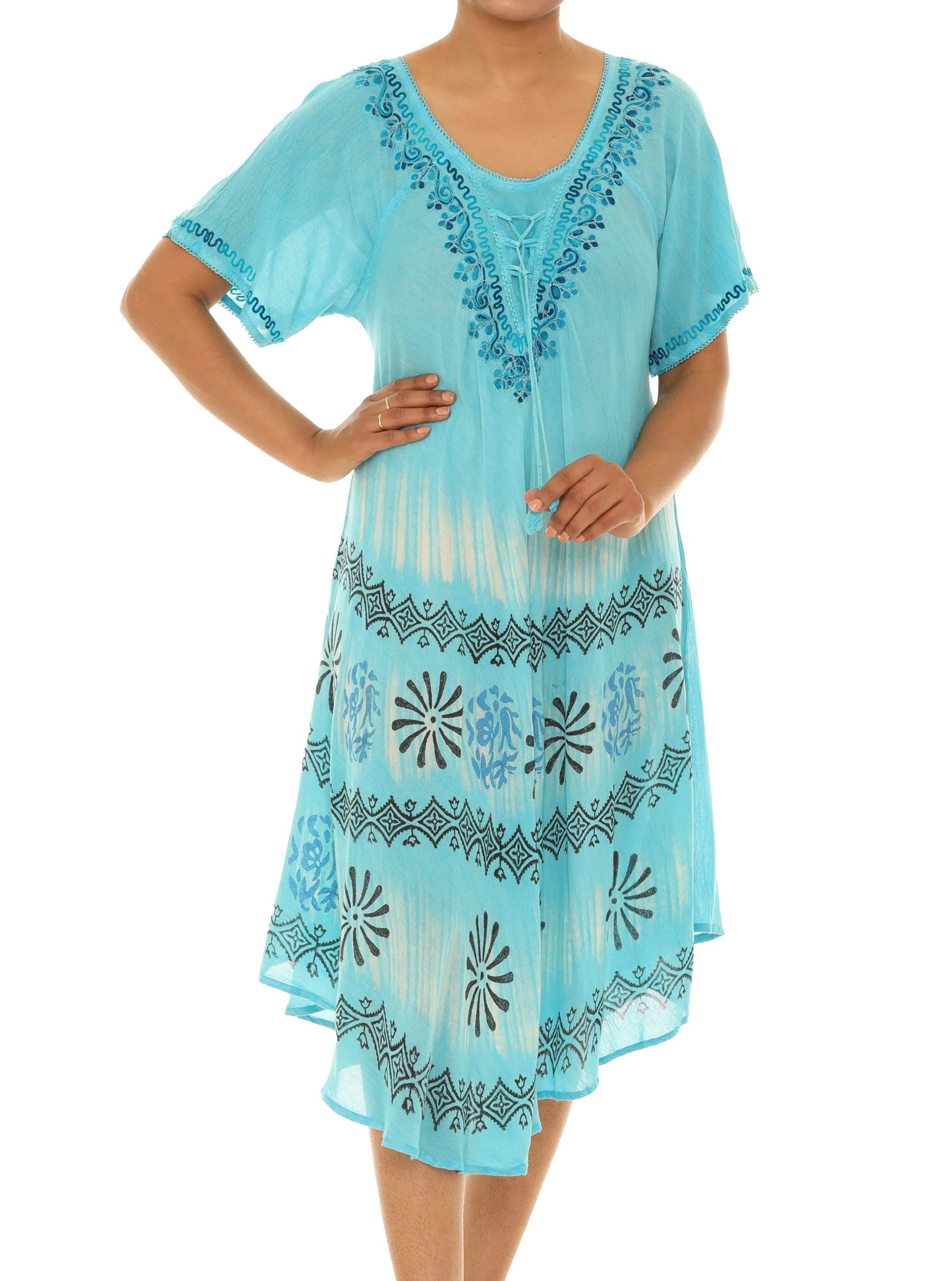 Tie-Dye With Short Sleeves Rayon Sundress