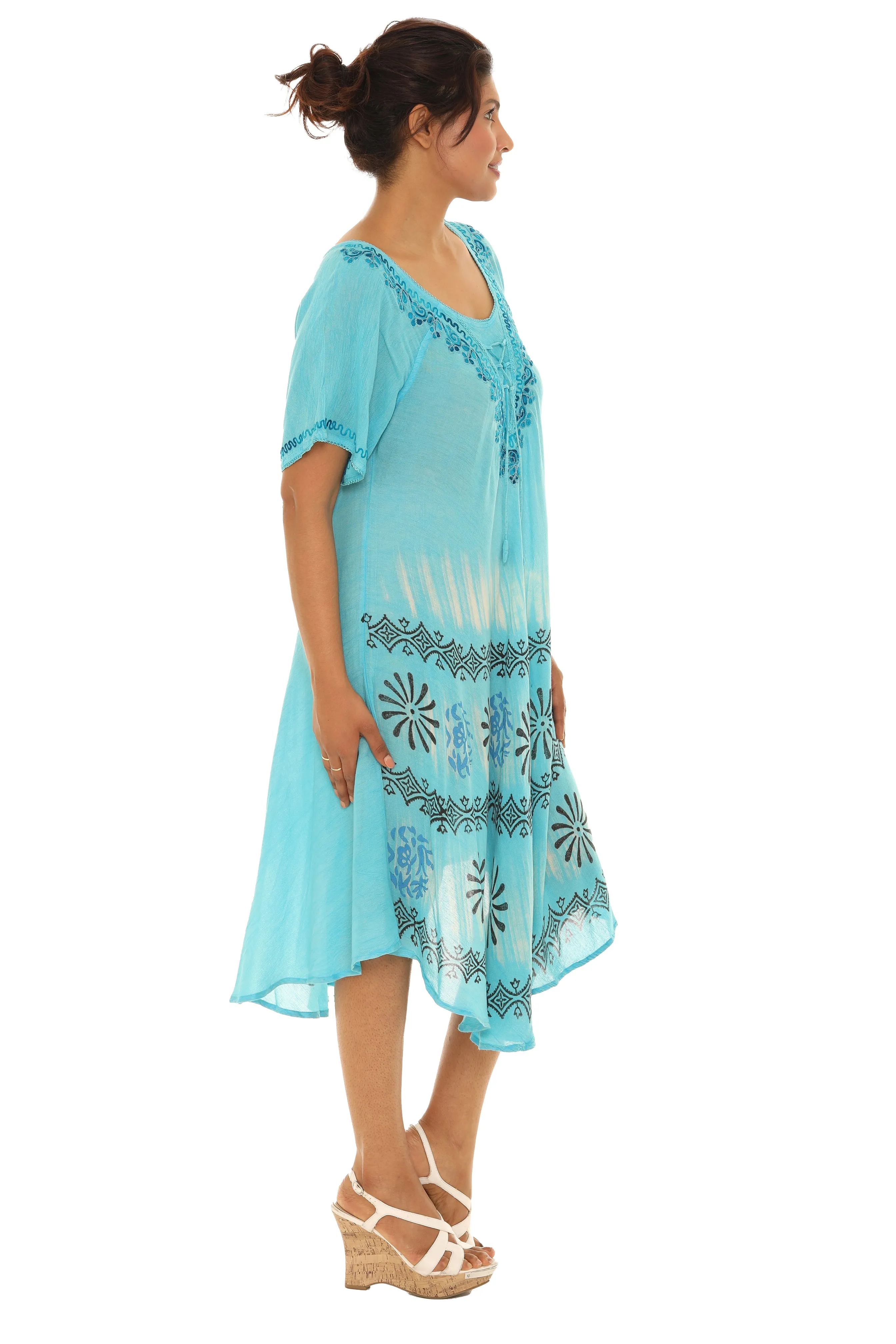 Tie-Dye With Short Sleeves Rayon Sundress
