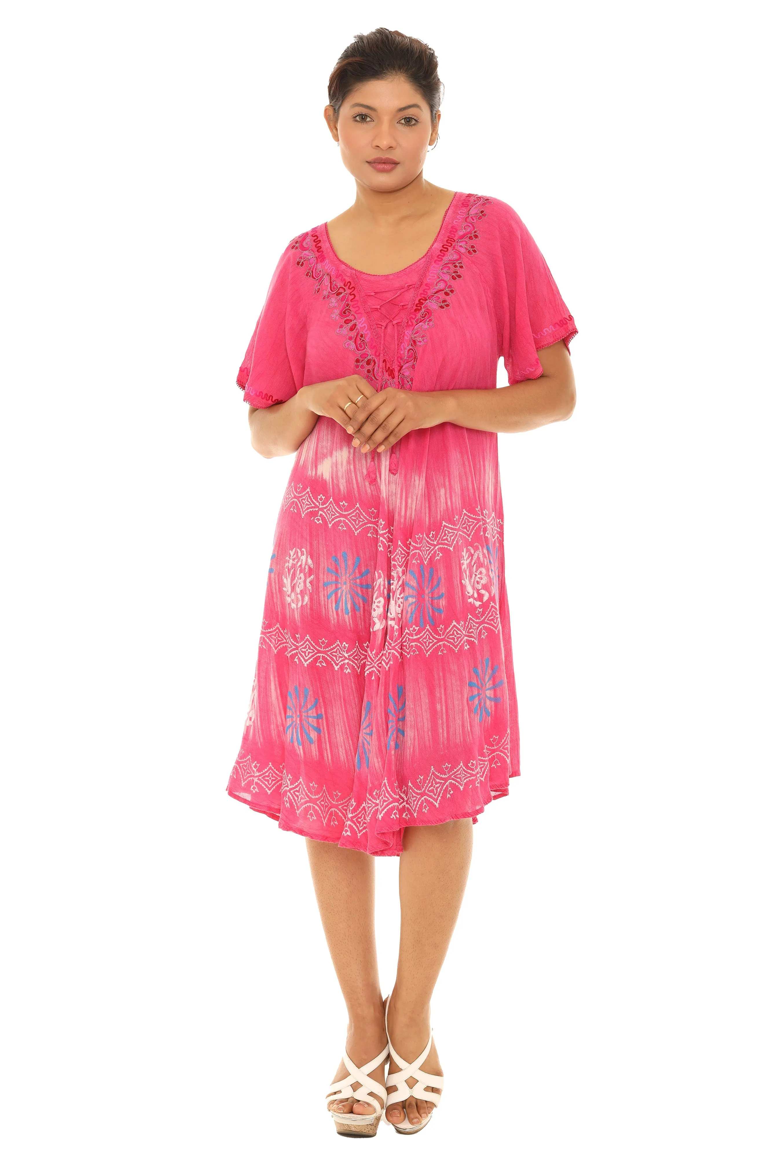 Tie-Dye With Short Sleeves Rayon Sundress