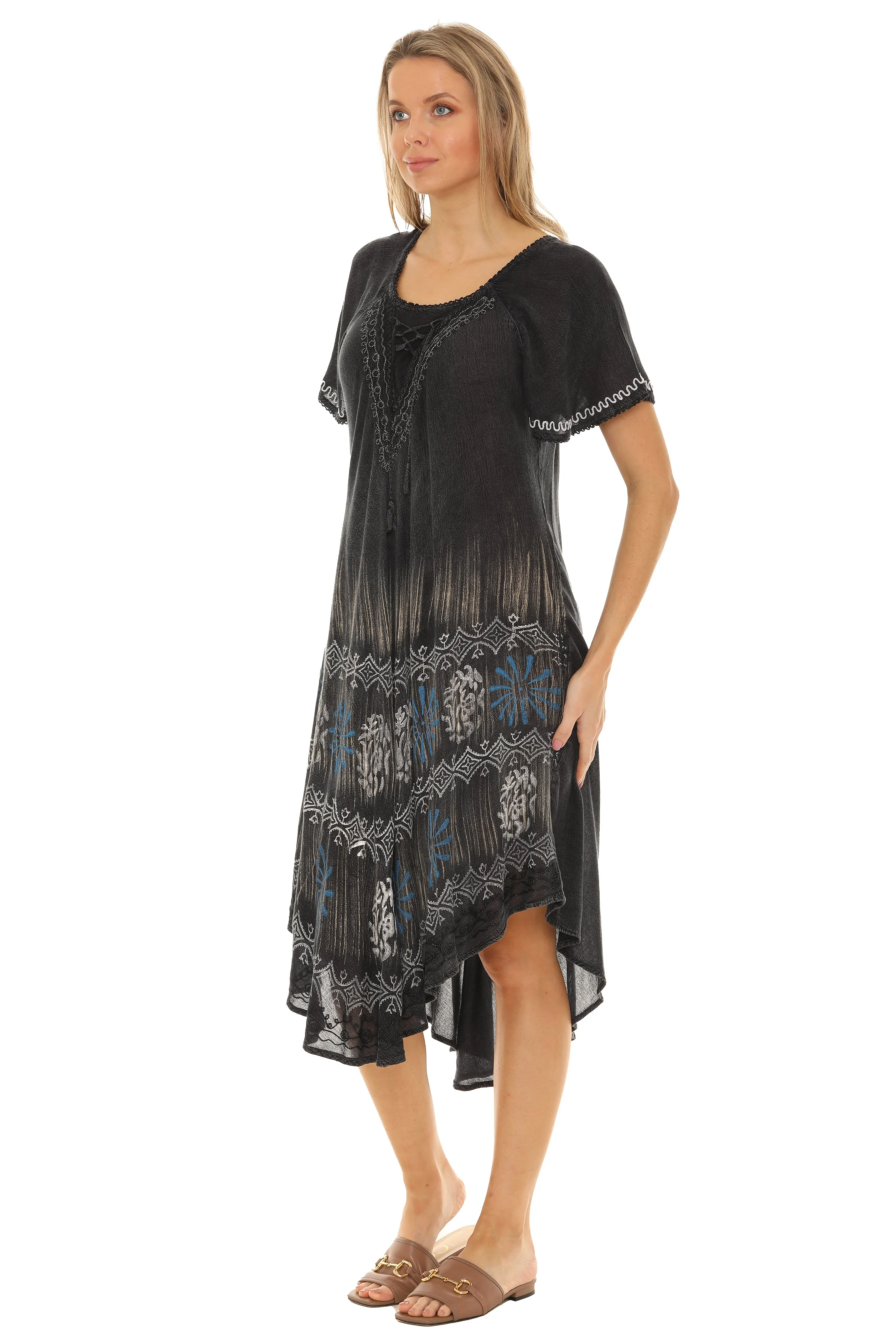 Tie-Dye With Short Sleeves Rayon Sundress