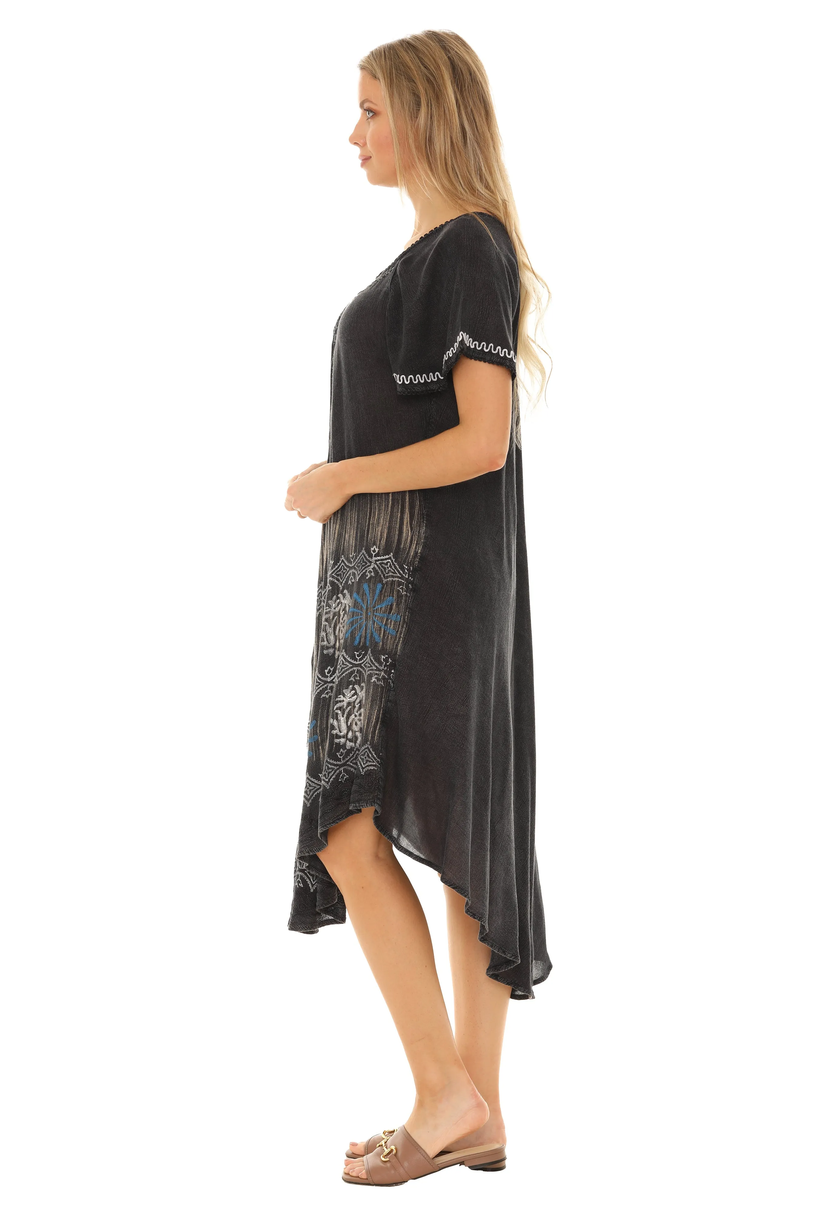 Tie-Dye With Short Sleeves Rayon Sundress