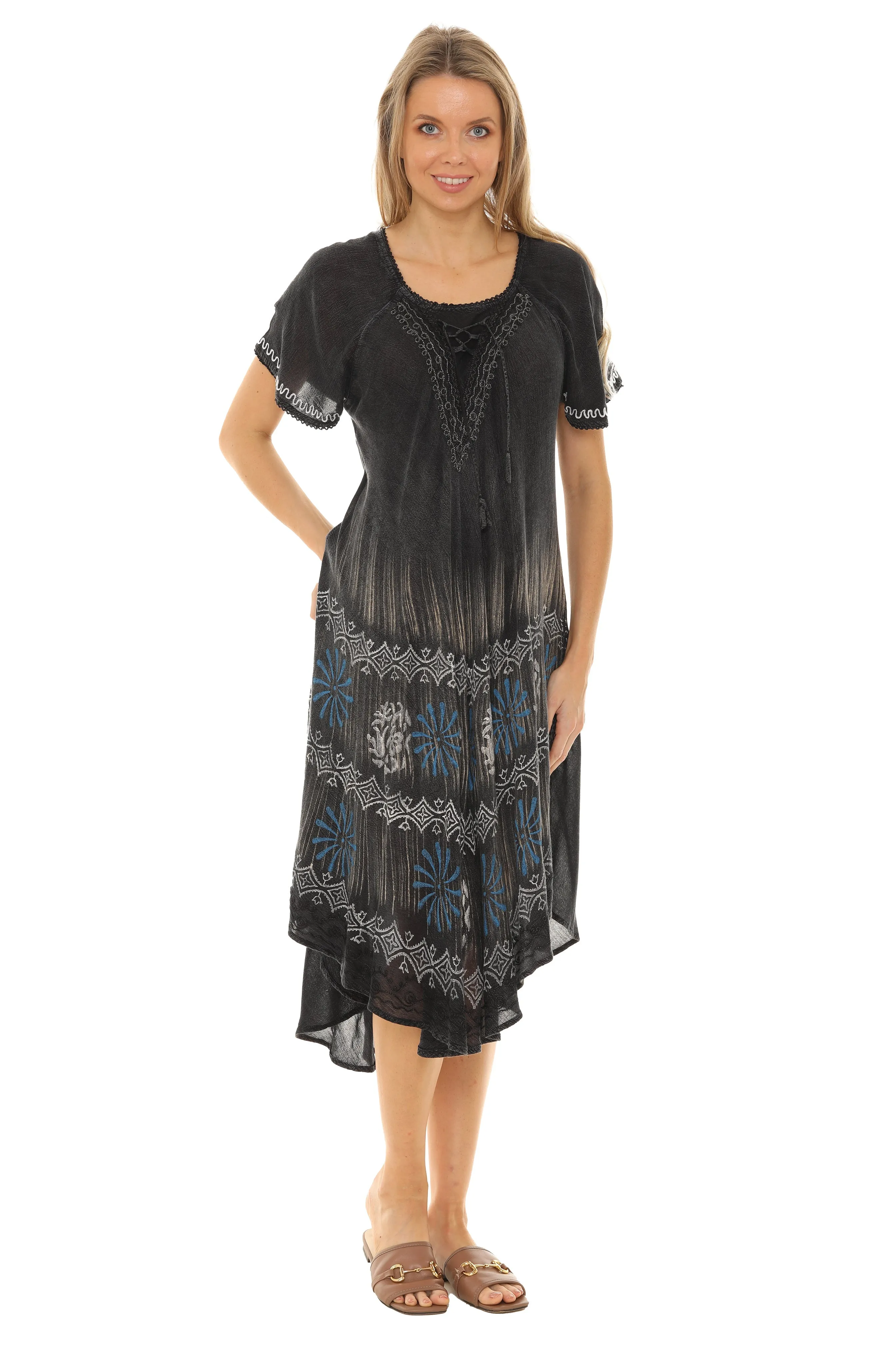 Tie-Dye With Short Sleeves Rayon Sundress
