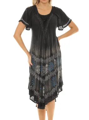 Tie-Dye With Short Sleeves Rayon Sundress