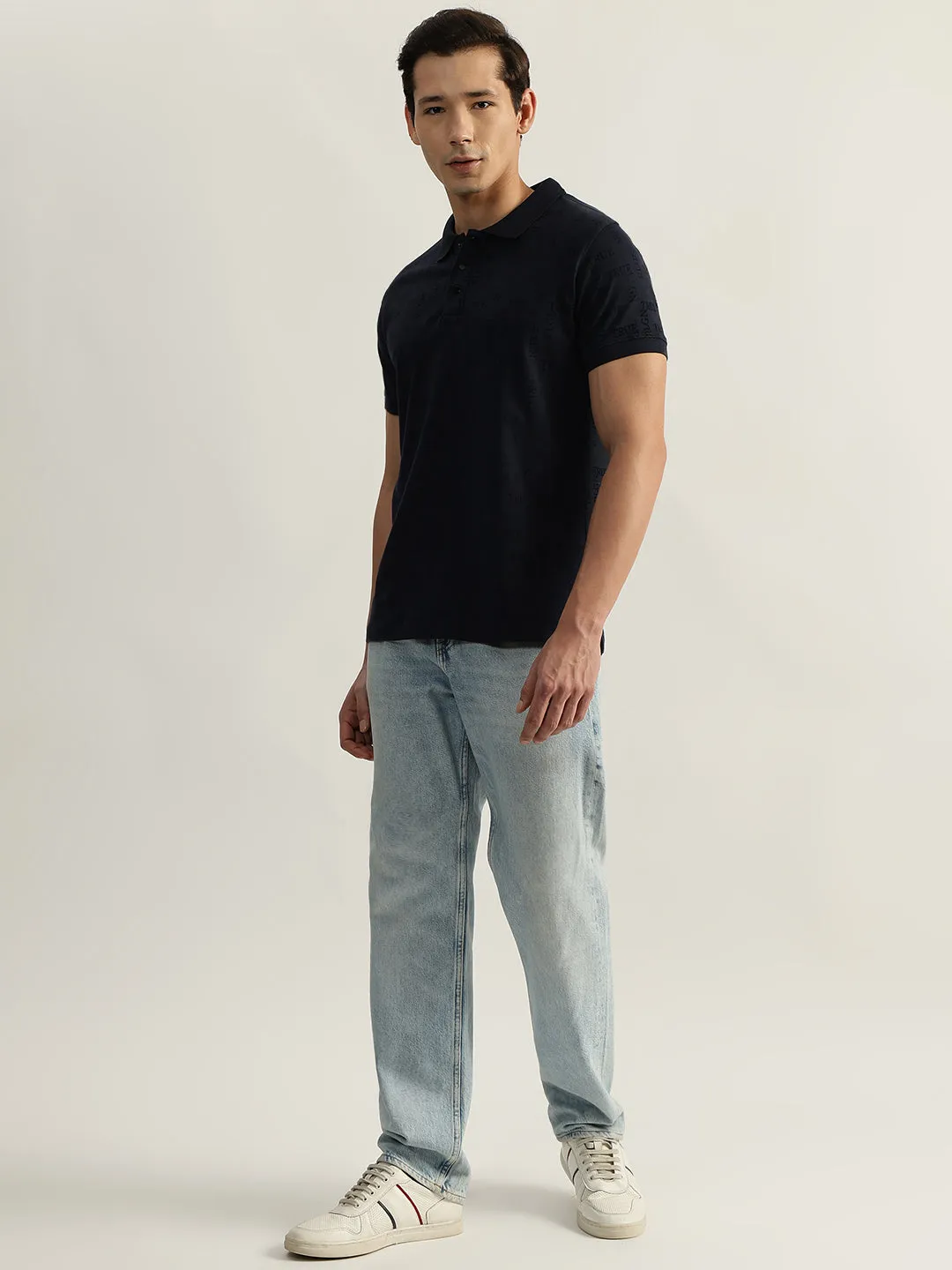 True Religion Men Navy Solid Polo Collar Short Sleeves T-Shirt