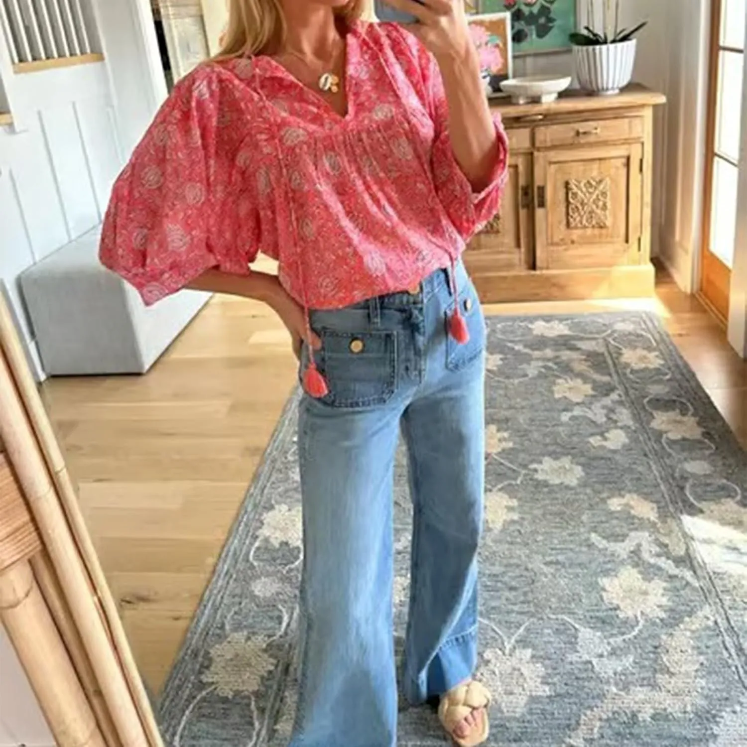 Tummy Control Sailor Wide Leg Trouser, High Waisted Wide Leg Straight Stretchy Denim Chiccurva Pants for Women