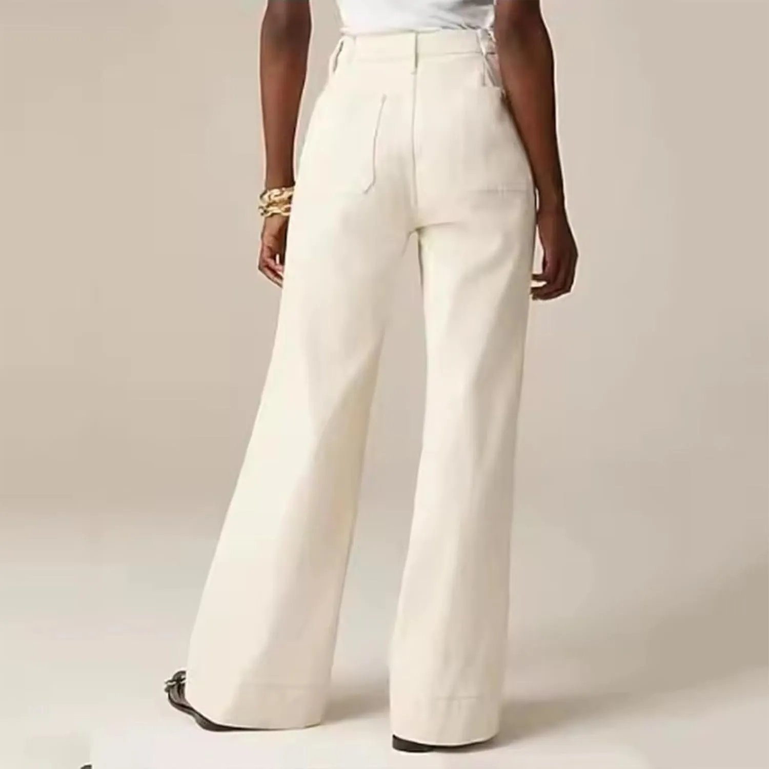 Tummy Control Sailor Wide Leg Trouser, High Waisted Wide Leg Straight Stretchy Denim Chiccurva Pants for Women