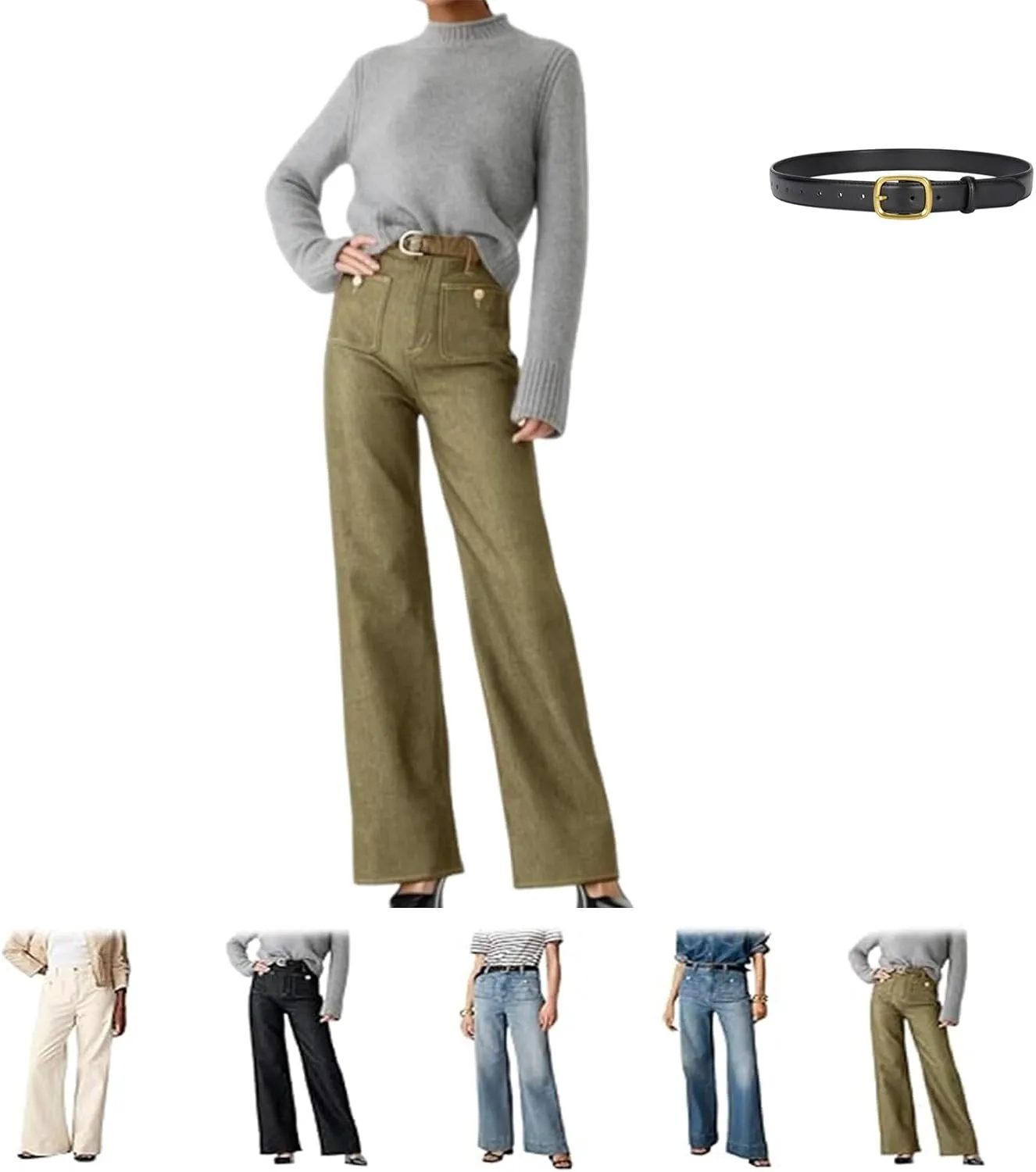 Tummy Control Sailor Wide Leg Trouser, High Waisted Wide Leg Straight Stretchy Denim Chiccurva Pants for Women