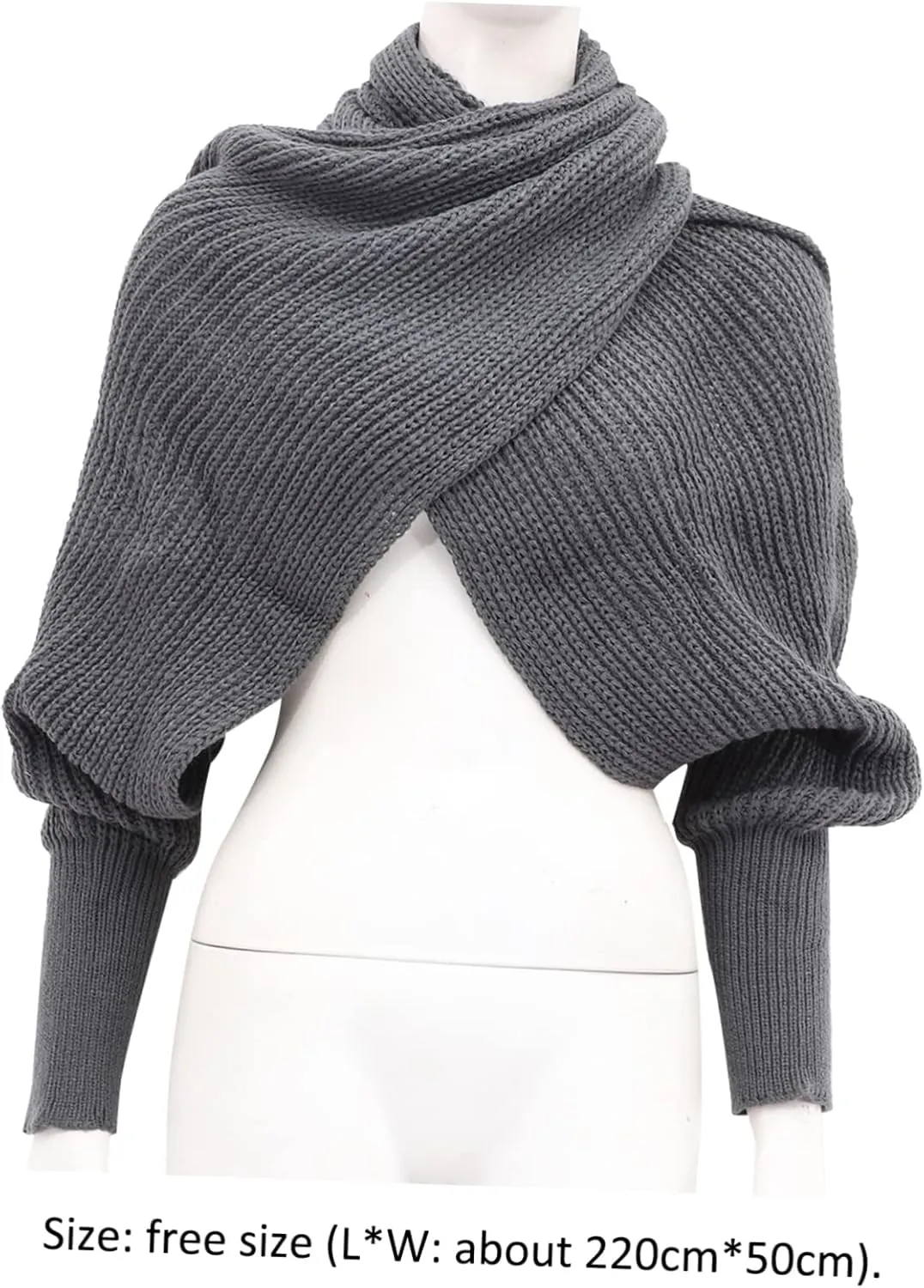 Unisex Knitted Scarf with Sleeves Cozy Beige Knit Shawl Cape for Autumn Winter Soft Elastic Design for