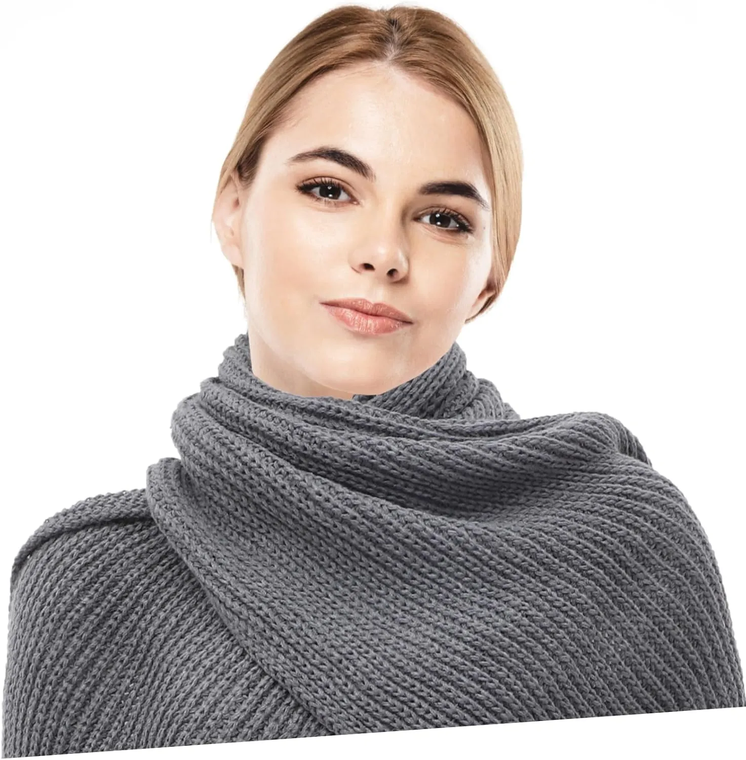 Unisex Knitted Scarf with Sleeves Cozy Beige Knit Shawl Cape for Autumn Winter Soft Elastic Design for