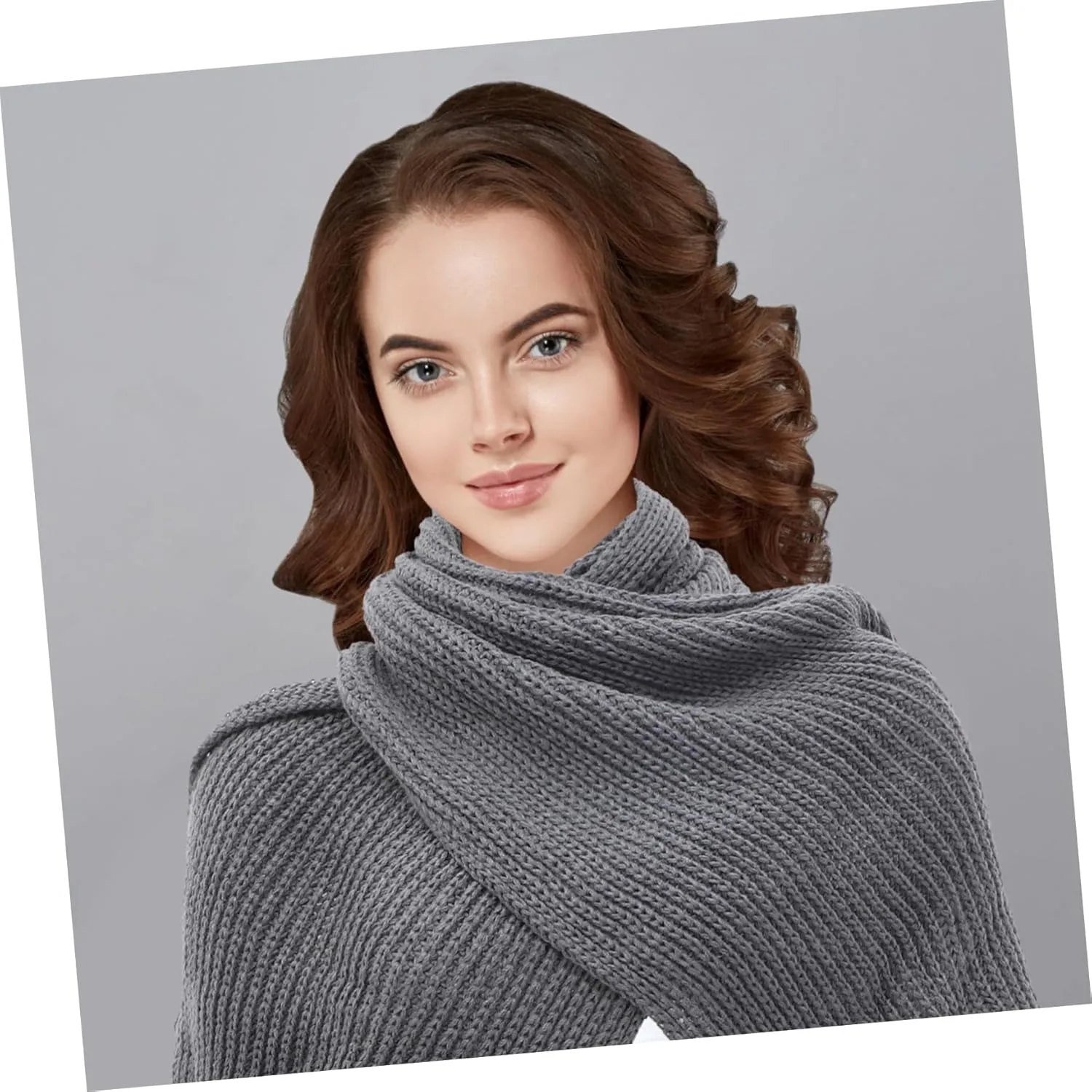 Unisex Knitted Scarf with Sleeves Cozy Beige Knit Shawl Cape for Autumn Winter Soft Elastic Design for