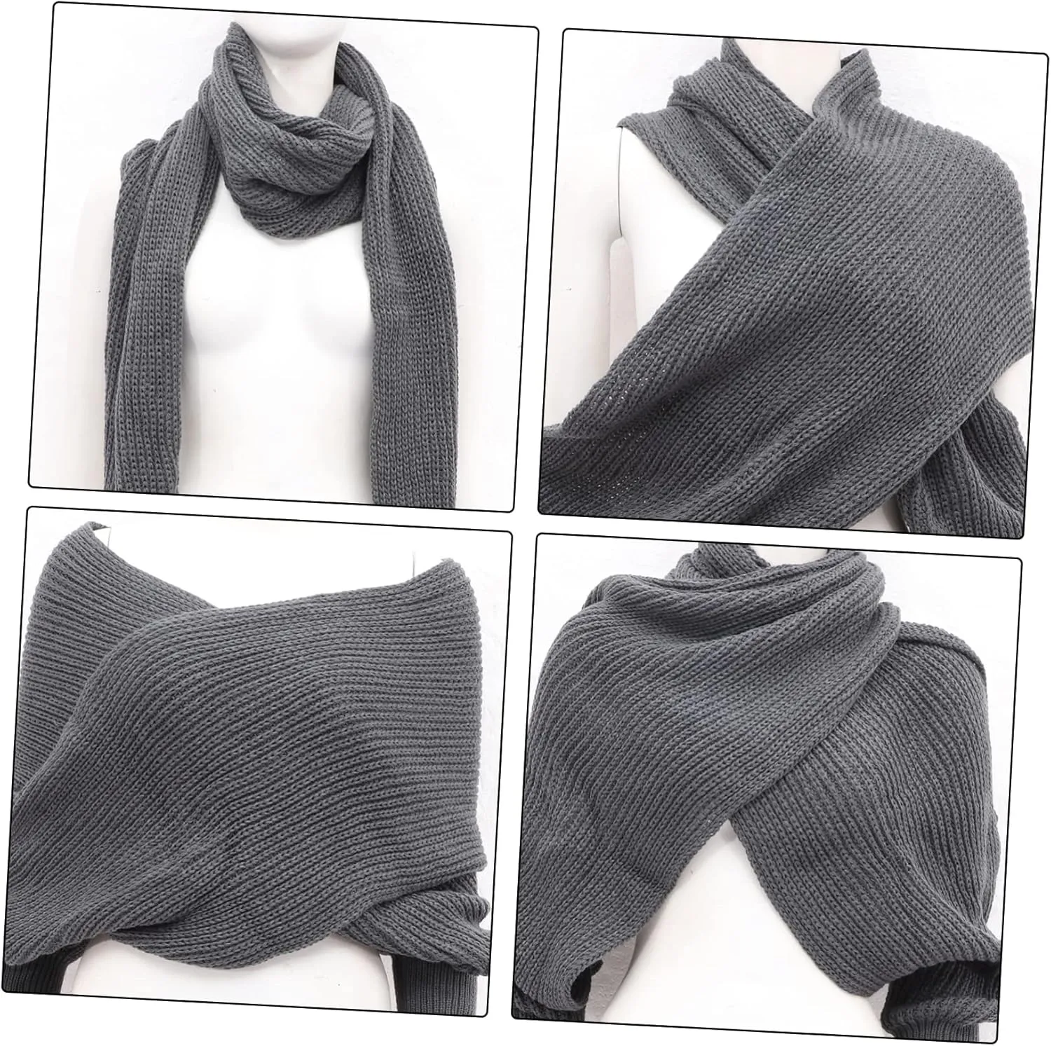 Unisex Knitted Scarf with Sleeves Cozy Beige Knit Shawl Cape for Autumn Winter Soft Elastic Design for