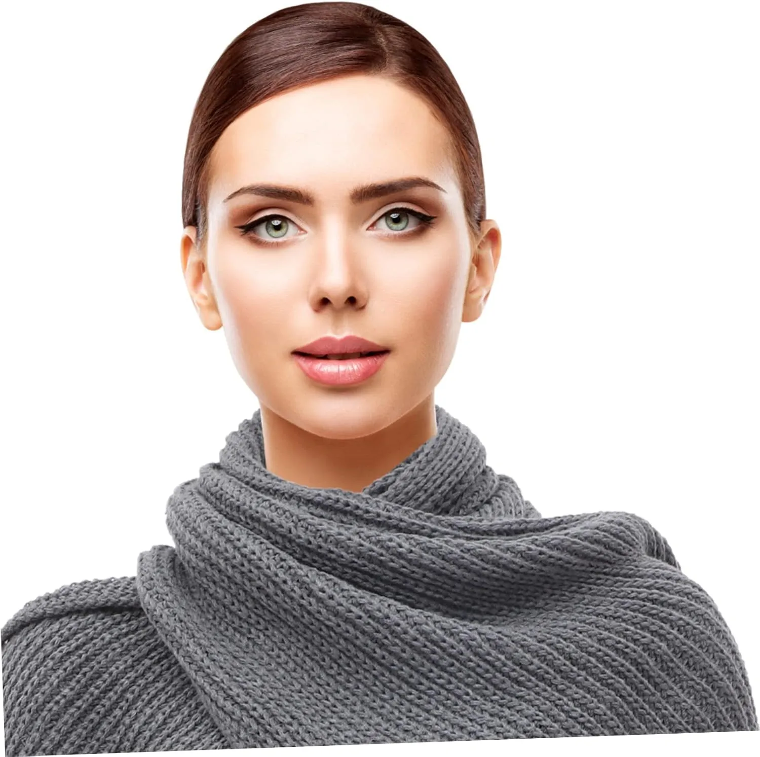 Unisex Knitted Scarf with Sleeves Cozy Beige Knit Shawl Cape for Autumn Winter Soft Elastic Design for
