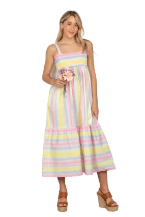 VERY J Striped Woven Smocked Midi Cami Dress