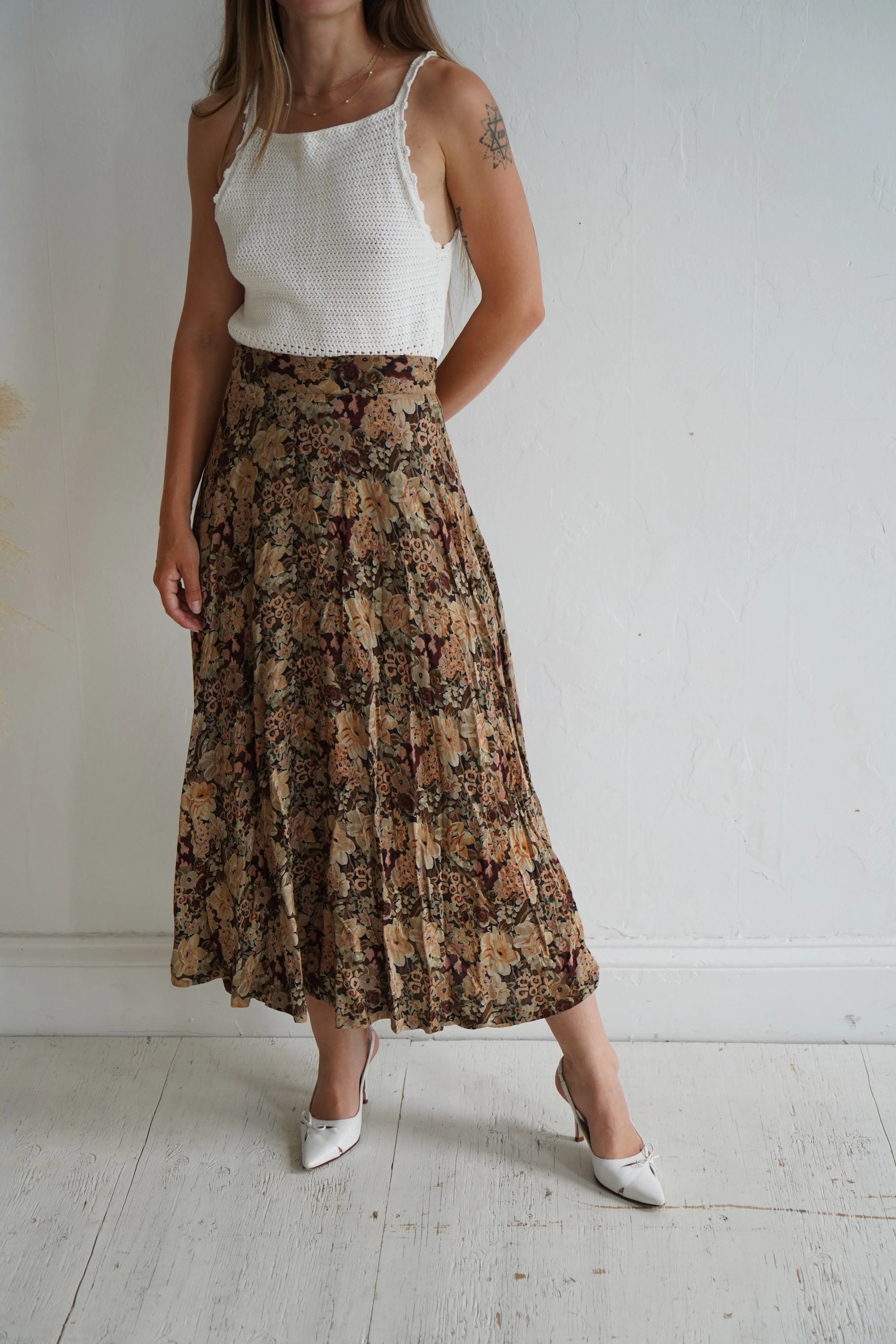 Vintage Rustic Floral Midi Skirt - 6
