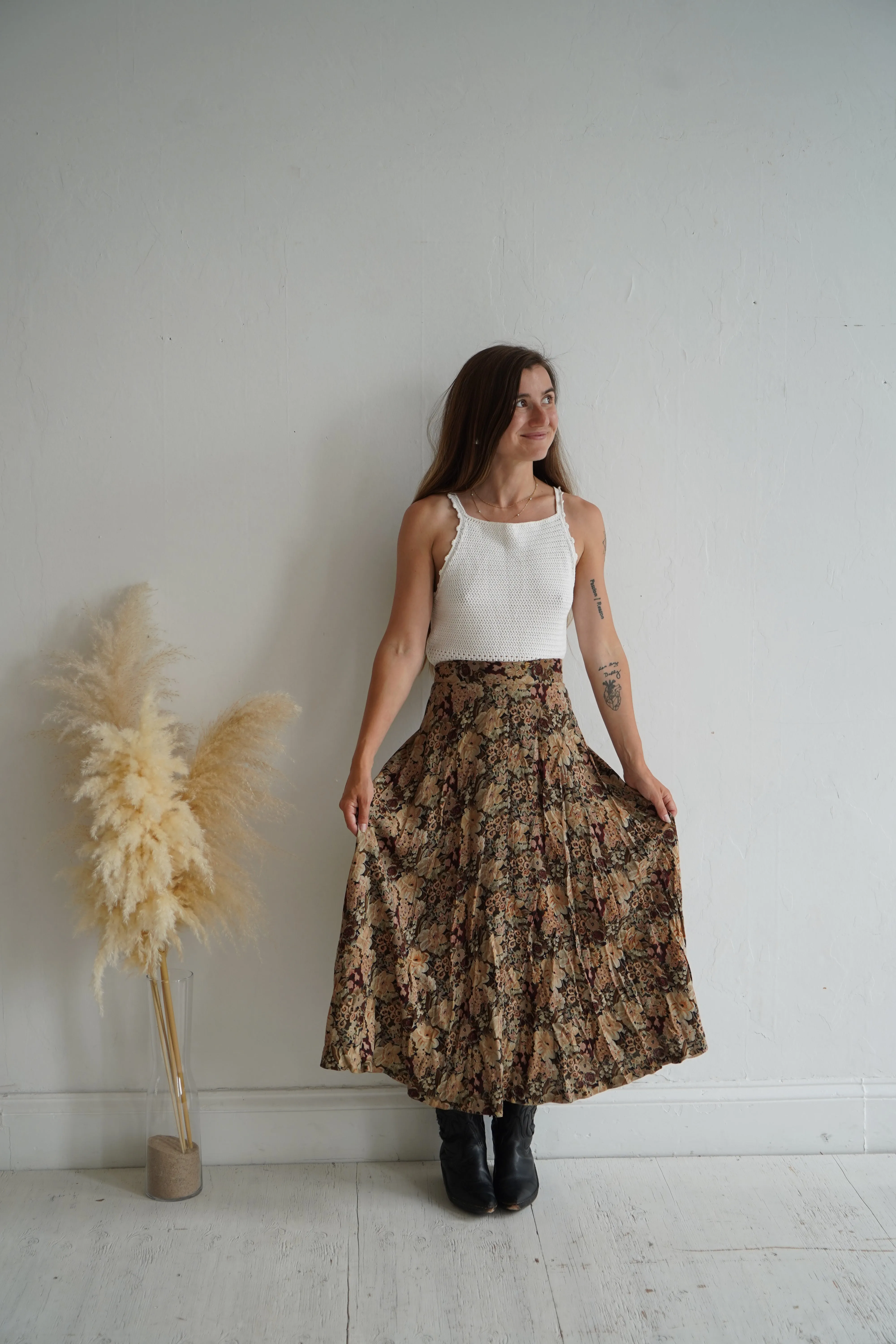 Vintage Rustic Floral Midi Skirt - 6