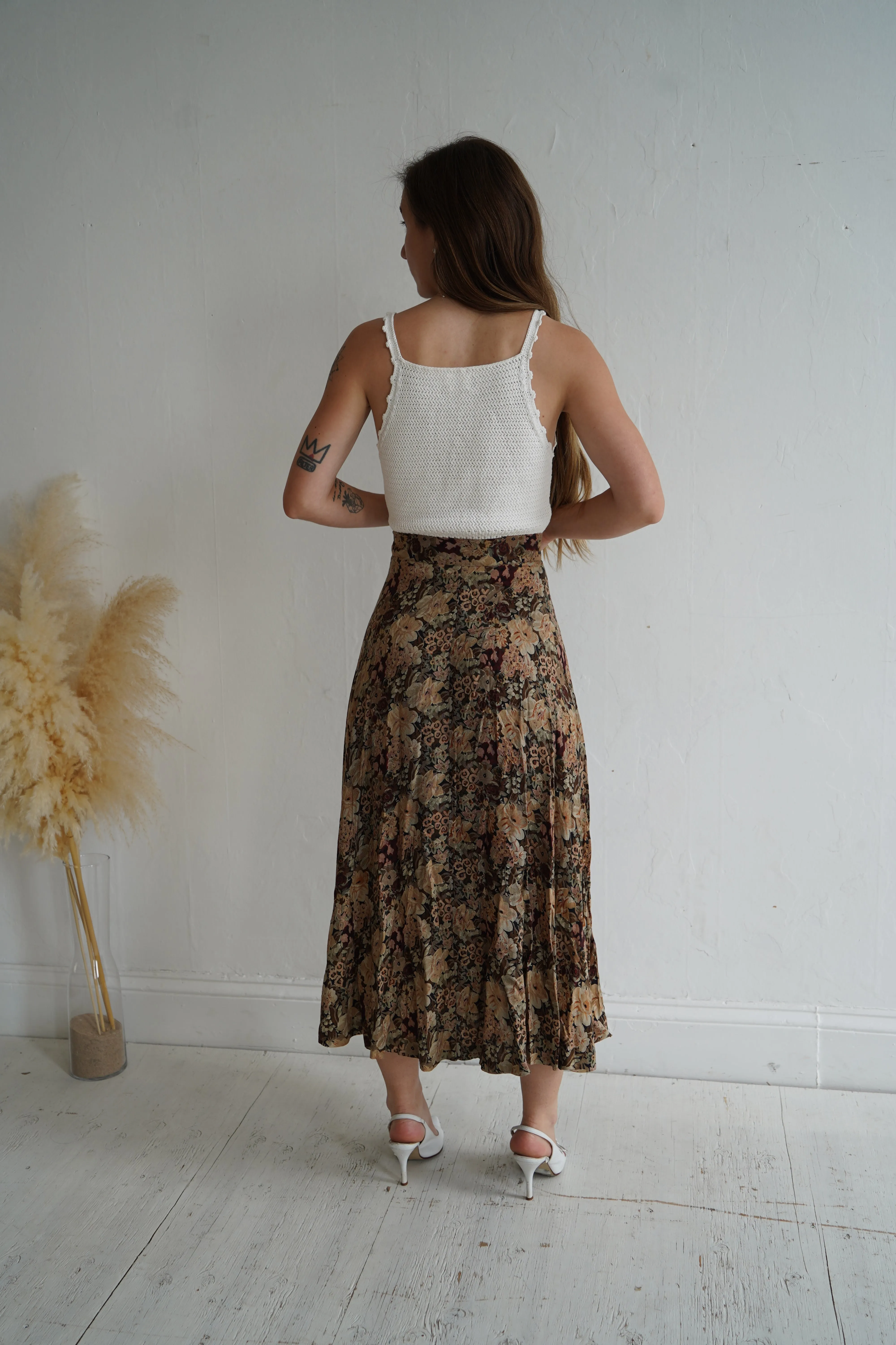 Vintage Rustic Floral Midi Skirt - 6