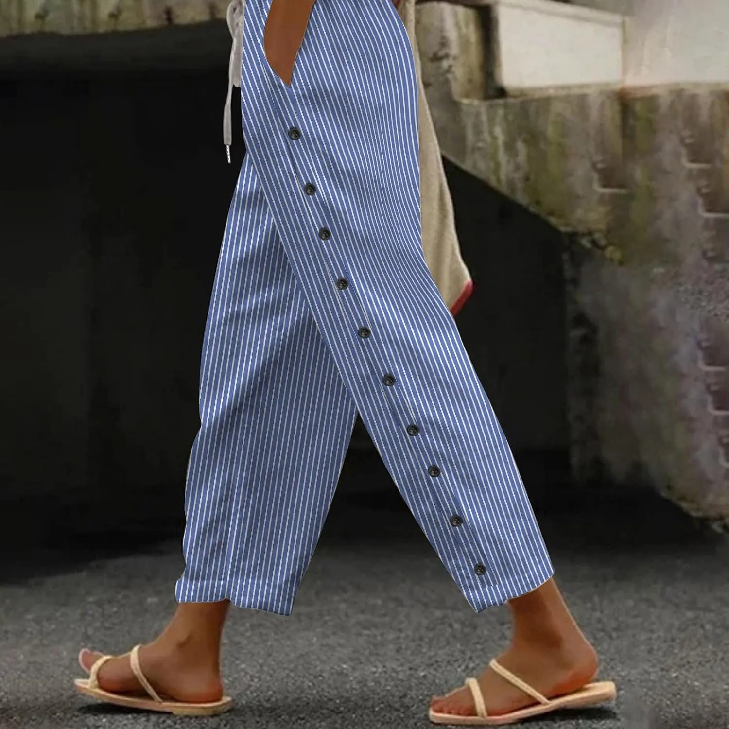 Women Casual Pants Fashion High Elastic Waisted Long Trousers Plus Size Comfortable Ankle Length Pants with Pockets