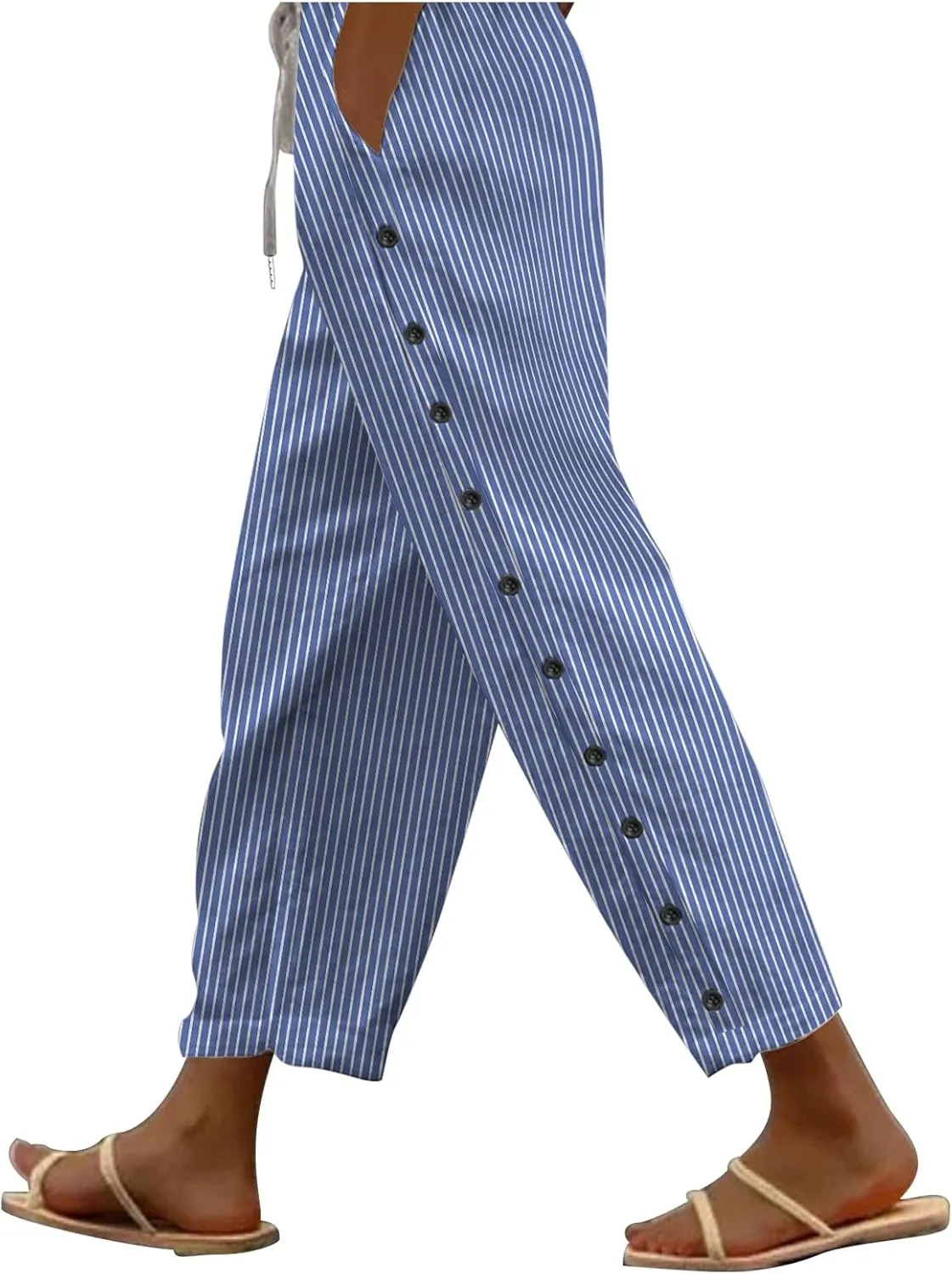 Women Casual Pants Fashion High Elastic Waisted Long Trousers Plus Size Comfortable Ankle Length Pants with Pockets