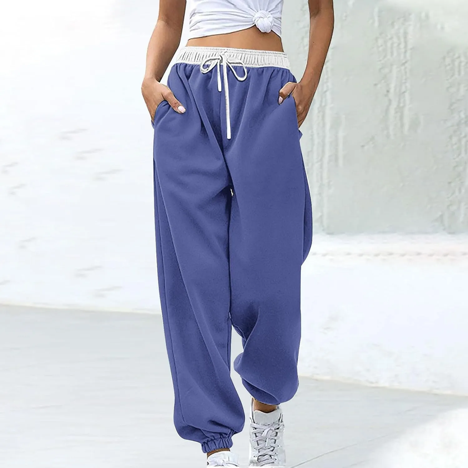 Women Drawstring Athletic Joggers Baggy Cinch Bottom Sweatpants Sport Workout Active Baggy Lounge Trousers