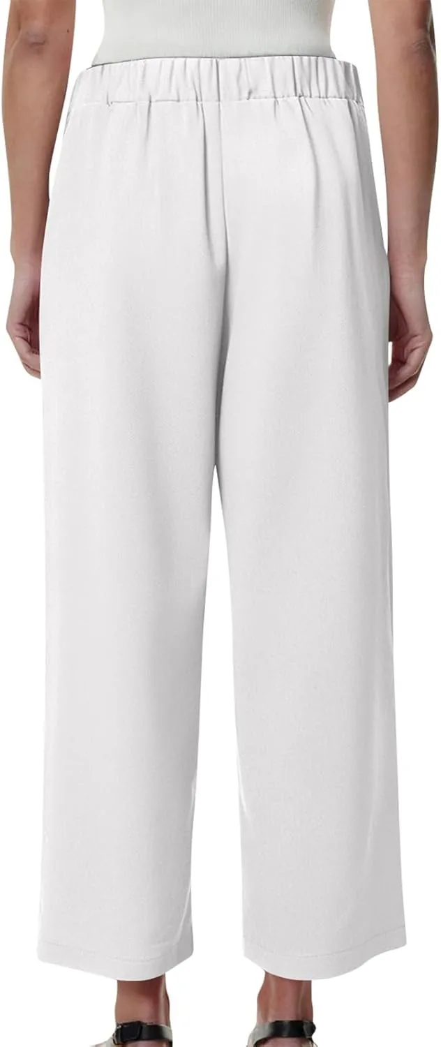 Women Pants Lounge Straight Leg Baggy Pants Casual Beach Elastic Waist Trousers with Pockets