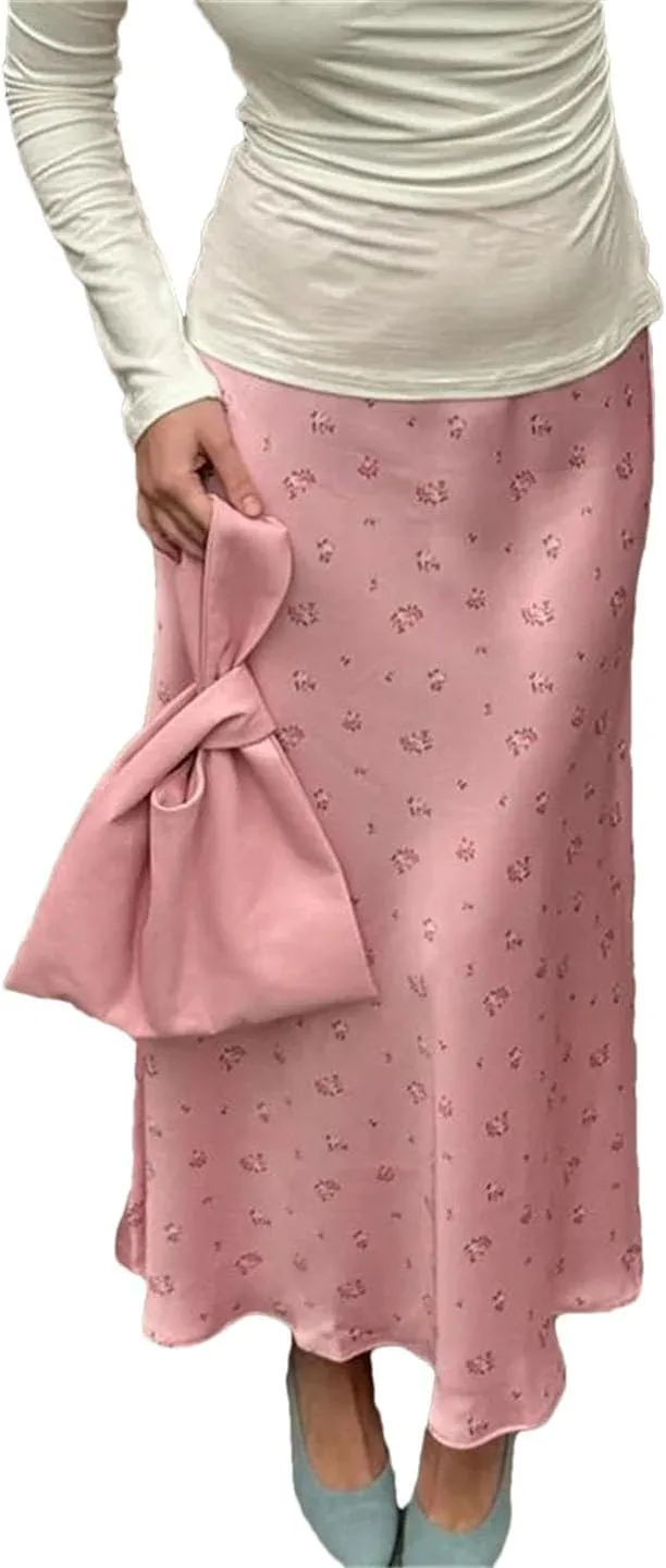 Women Printed Long Skirt High Waist Contrast Patchwork Slim Elegant Party Looks Y2k Maxi Skirt