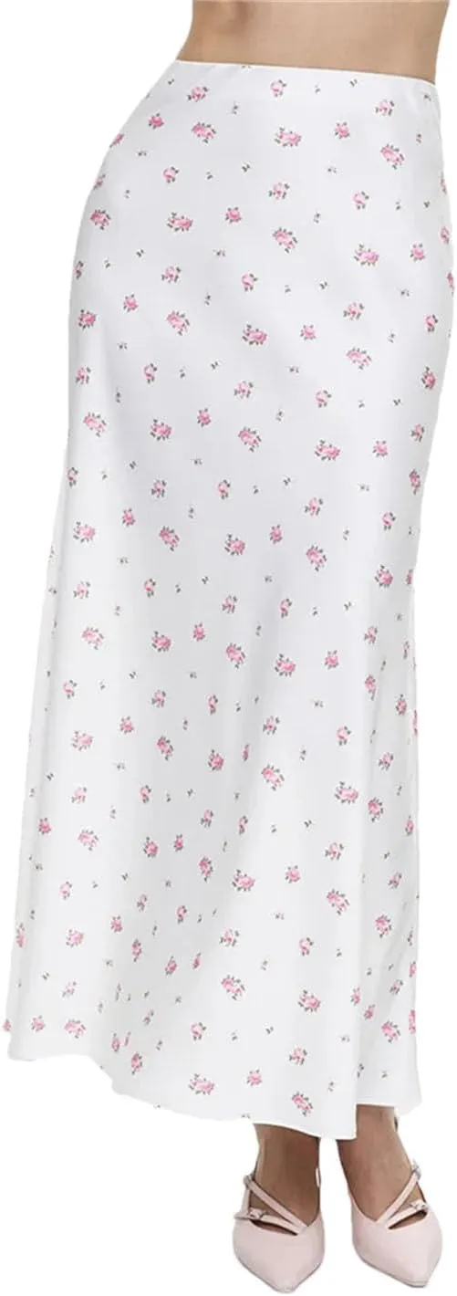 Women Printed Long Skirt High Waist Contrast Patchwork Slim Elegant Party Looks Y2k Maxi Skirt