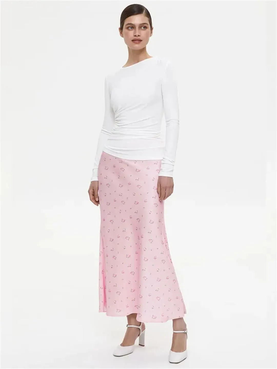 Women Printed Long Skirt High Waist Contrast Patchwork Slim Elegant Party Looks Y2k Maxi Skirt